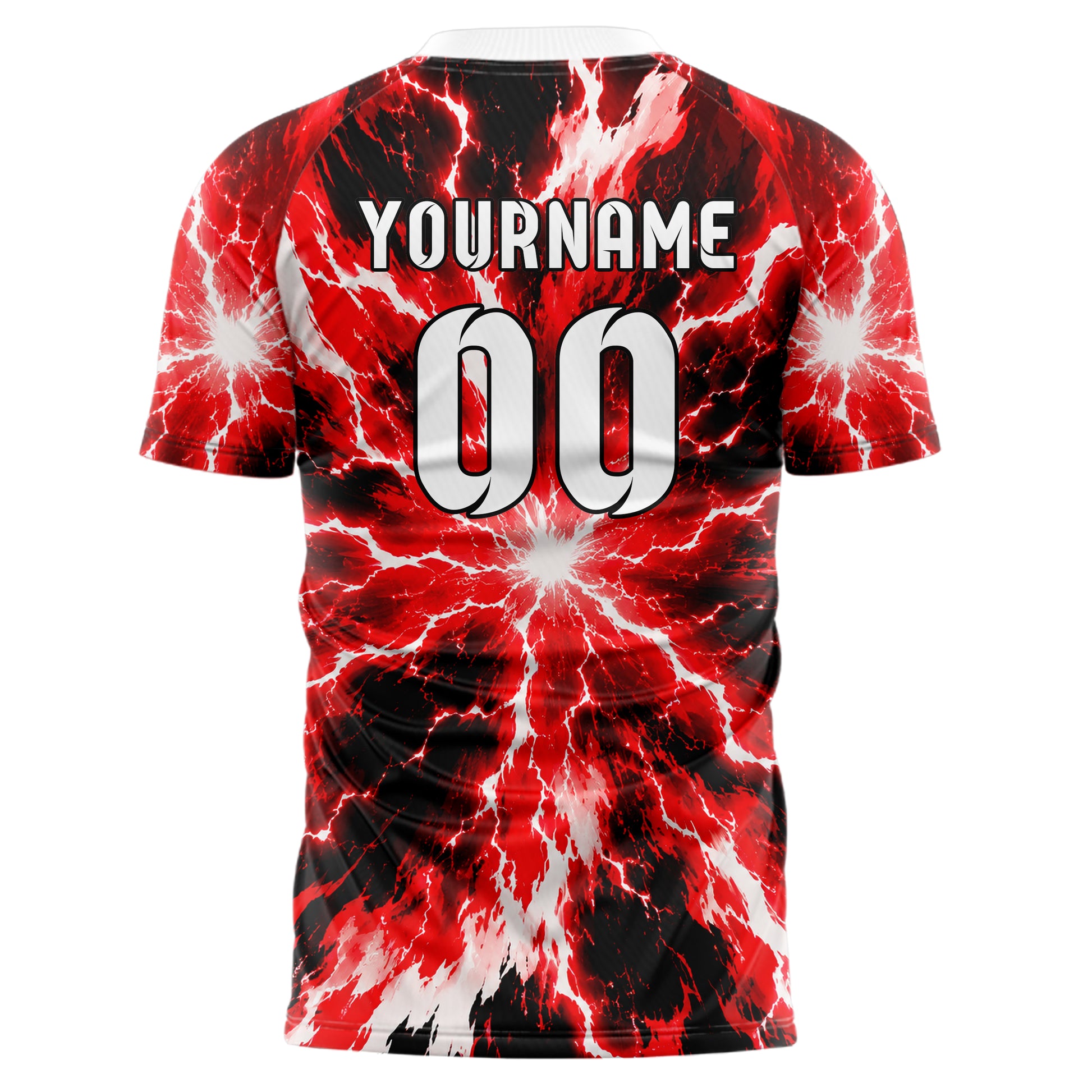 Rot lebendiges Flammen Blitz Lightning Cracks Design 05-0029 individuelles Fußballtrikot front