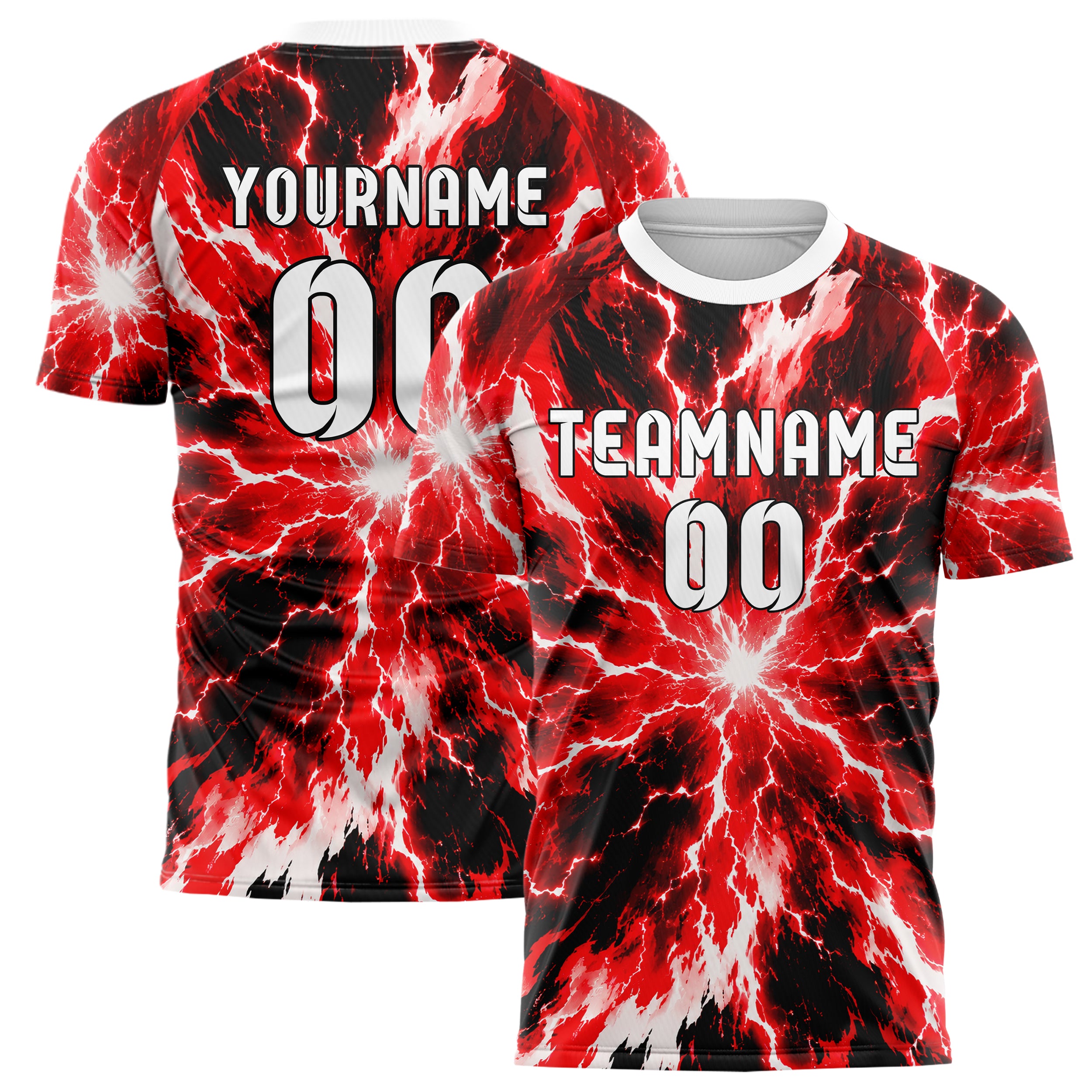 Rot lebendiges Flammen Blitz Lightning Cracks Design 05-0029 individuelles Fußballtrikot main
