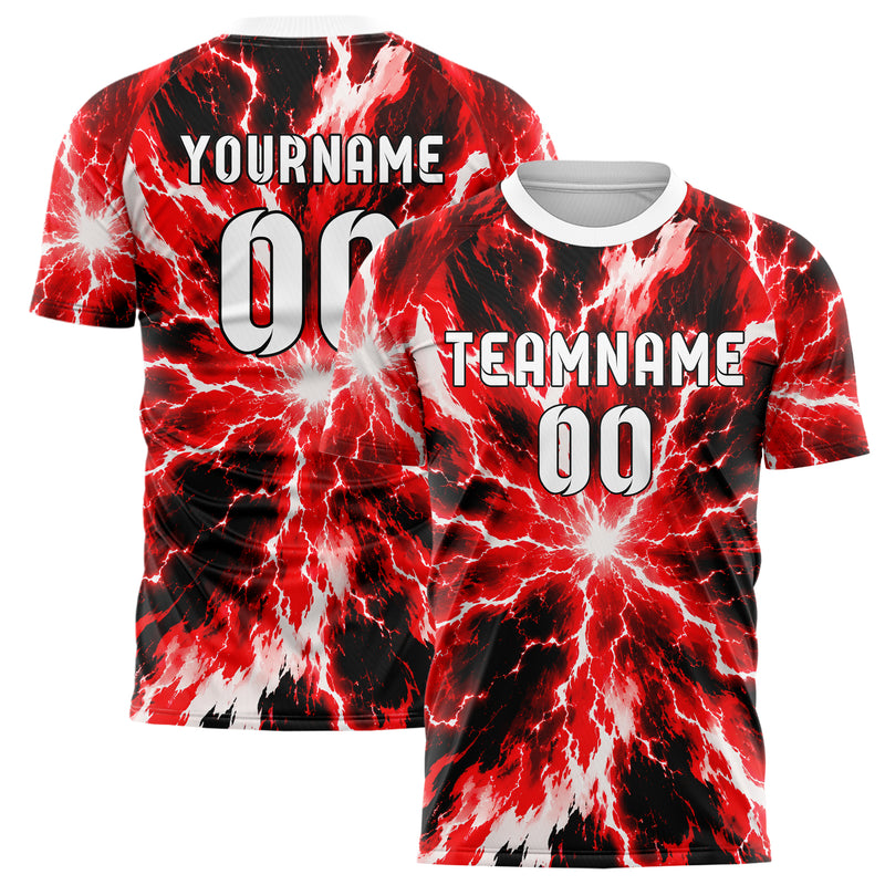 Rot lebendiges Flammen Blitz Lightning Cracks Design 05-0029 individuelles Fußballtrikot main