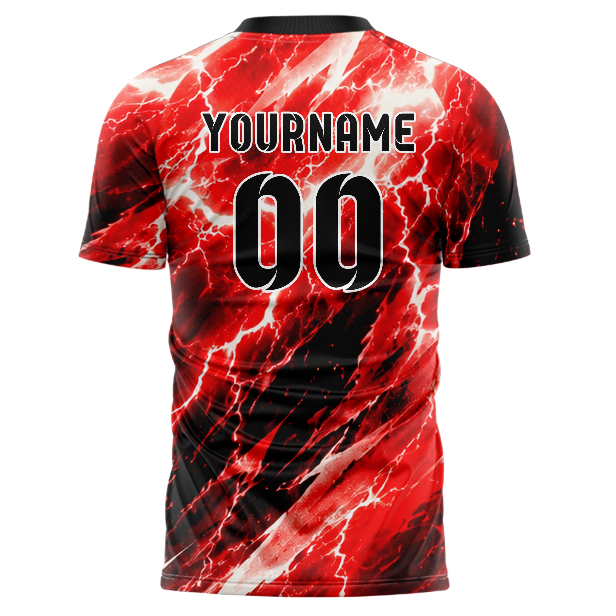 Rot lebendiges Flammen Blitz Lightning Cracks Design 05-0089 individuelles Fußballtrikot back