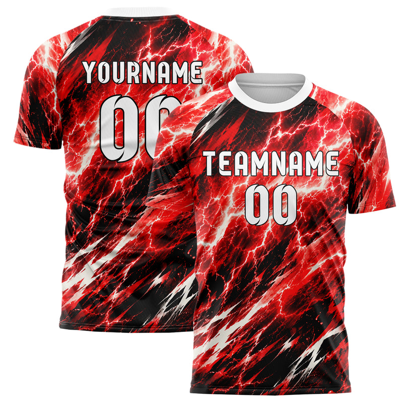 Rot lebendiges Flammen Blitz Lightning Cracks Design 05-0089 individuelles Fußballtrikot main