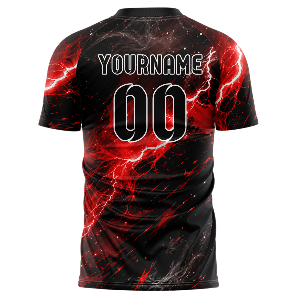 Rot lebendiges Flammen Blitz Smoke and Sparks Design 05-0002 individuelles Fußballtrikot back