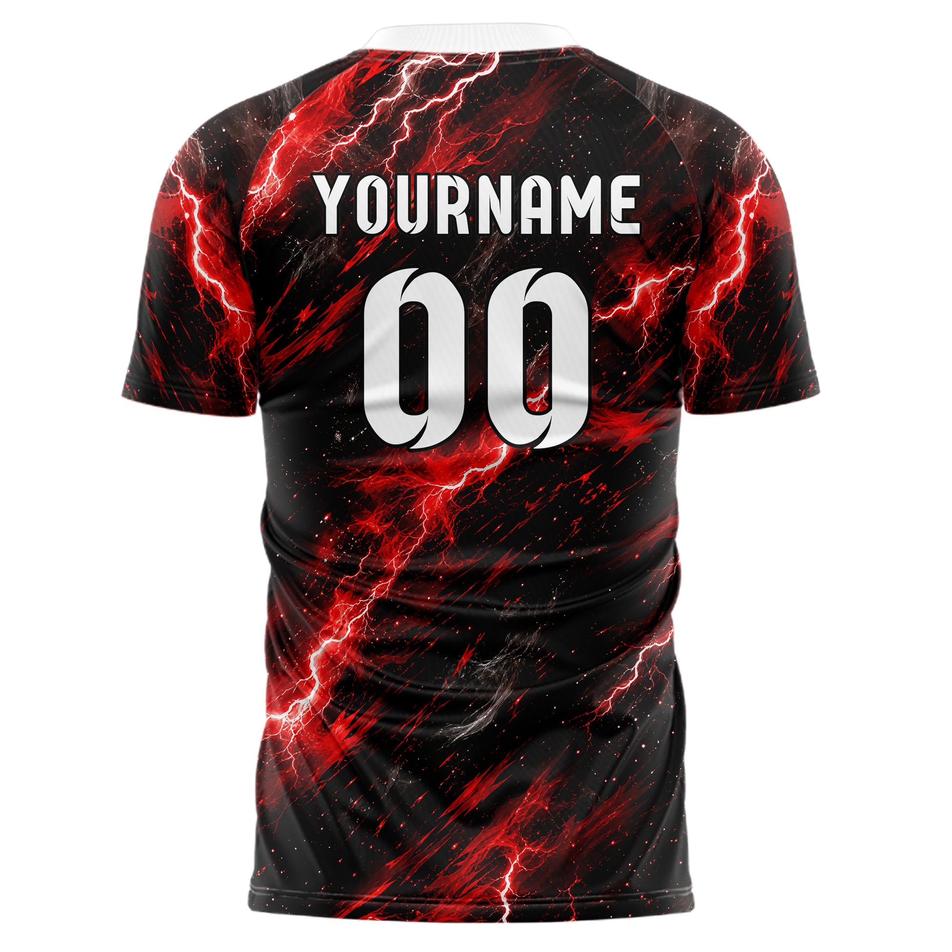 Rot lebendiges Flammen Blitz Smoke and Sparks Design 05-0002 individuelles Fußballtrikot front