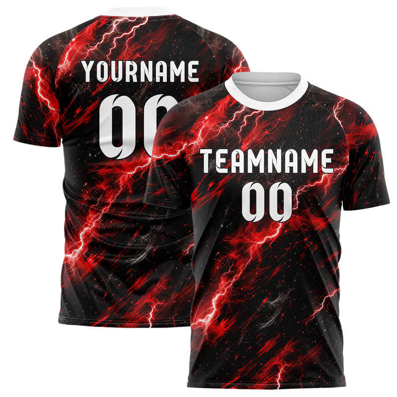 Rot lebendiges Flammen Blitz Smoke and Sparks Design 05-0002 individuelles Fußballtrikot main