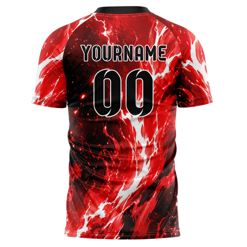 Rot lebendiges Flammen Blitz Smoke and Sparks Design 05-0044 individuelles Fußballtrikot back