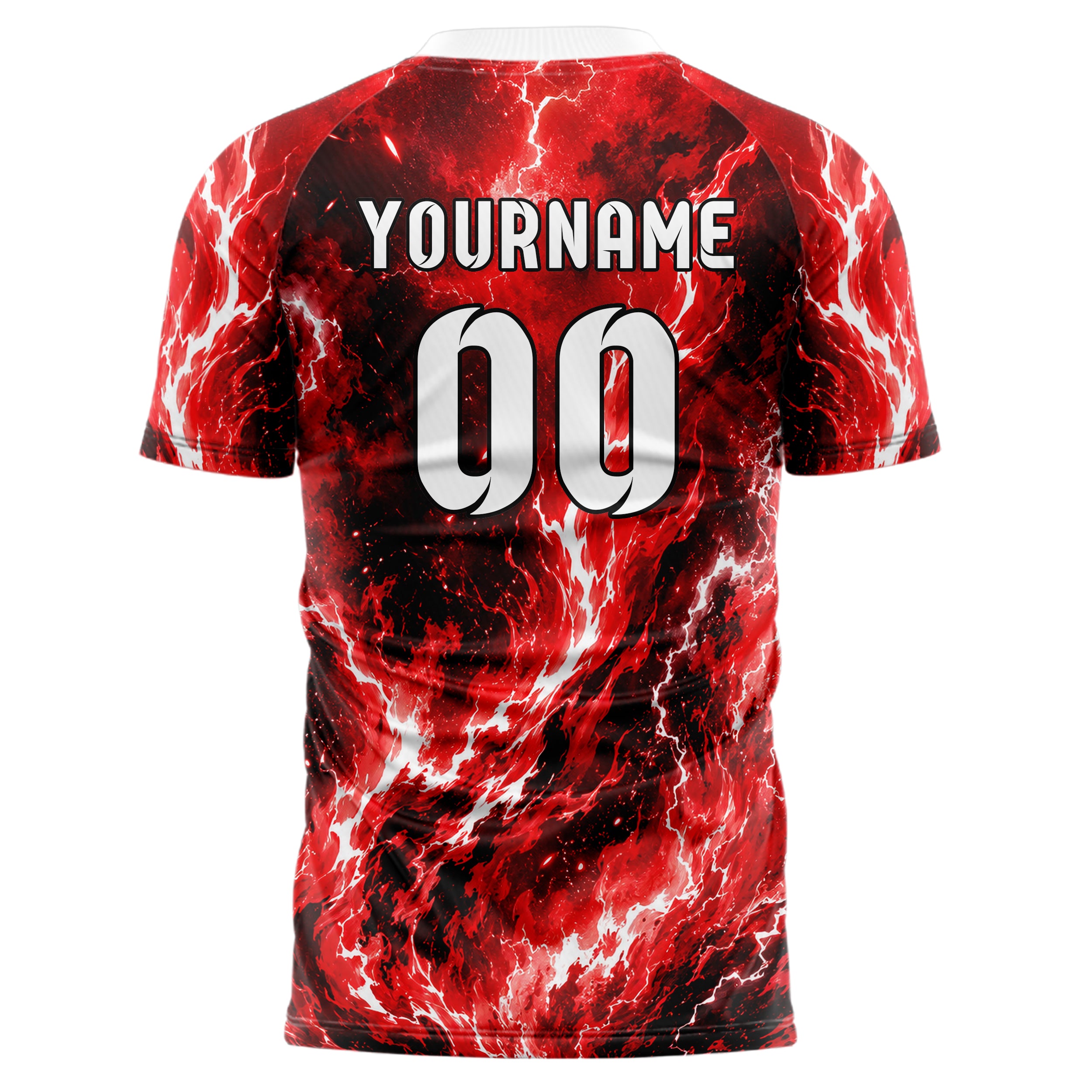 Rot lebendiges Flammen Blitz Smoke and Sparks Design 05-0044 individuelles Fußballtrikot front