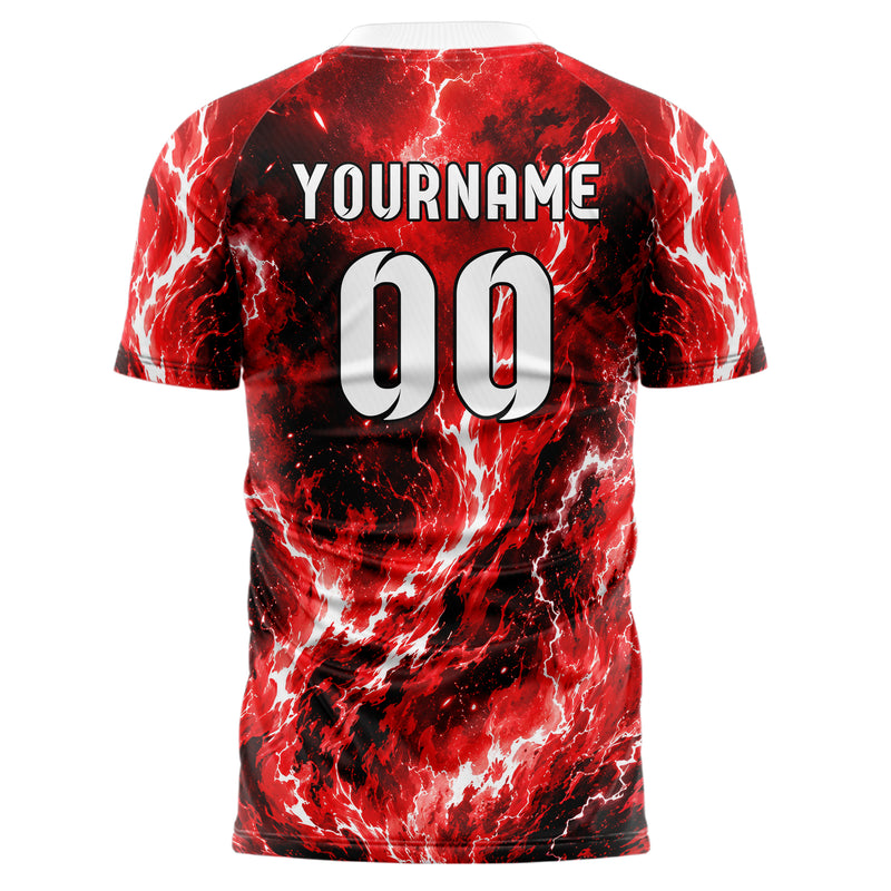 Rot lebendiges Flammen Blitz Smoke and Sparks Design 05-0044 individuelles Fußballtrikot front