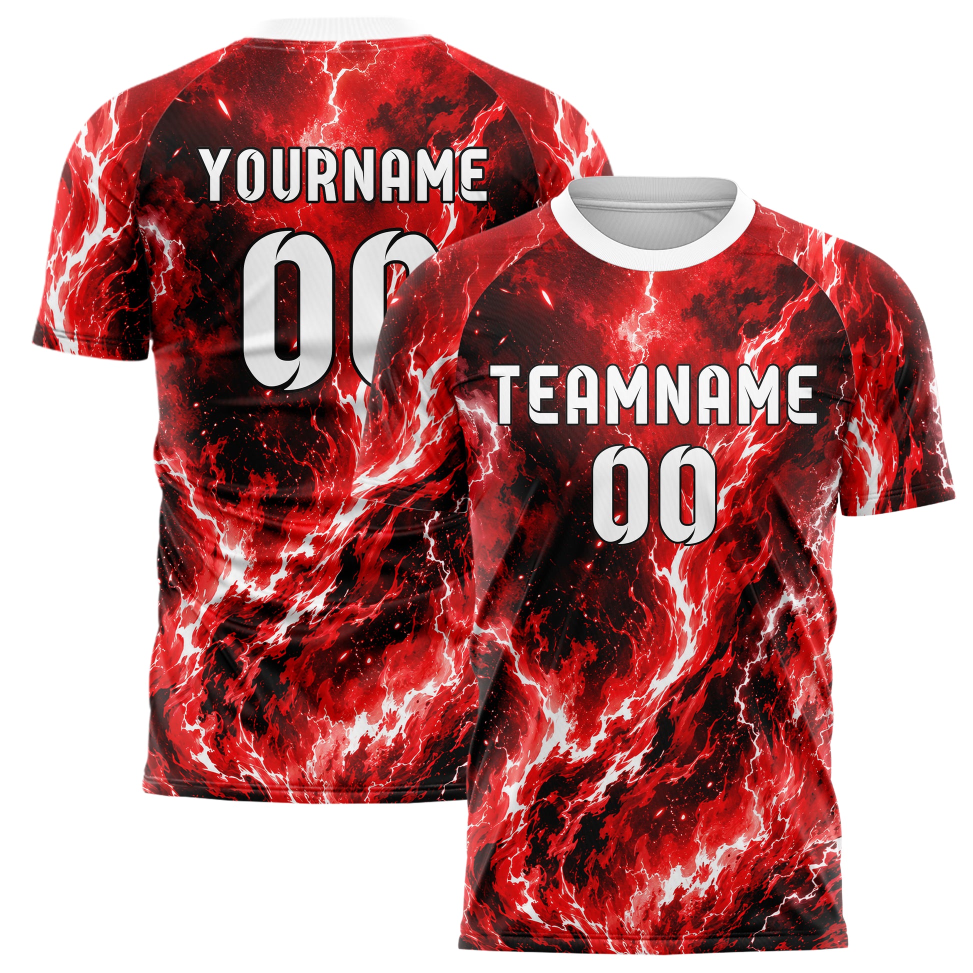 Rot lebendiges Flammen Blitz Smoke and Sparks Design 05-0044 individuelles Fußballtrikot main