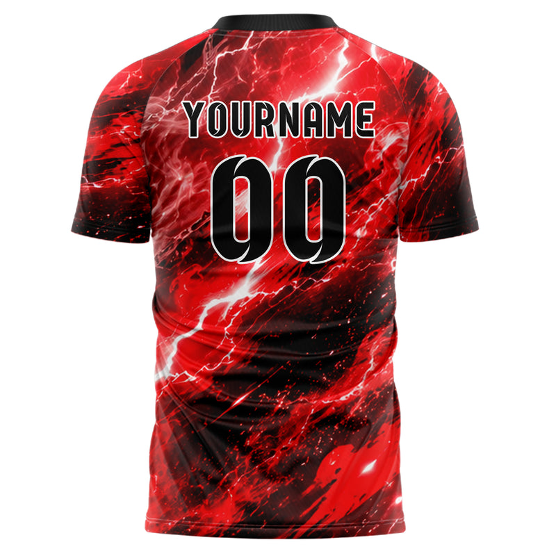 Rot lebendiges Flammen Blitz Smoke and Sparks Design 05-0080 individuelles Fußballtrikot back