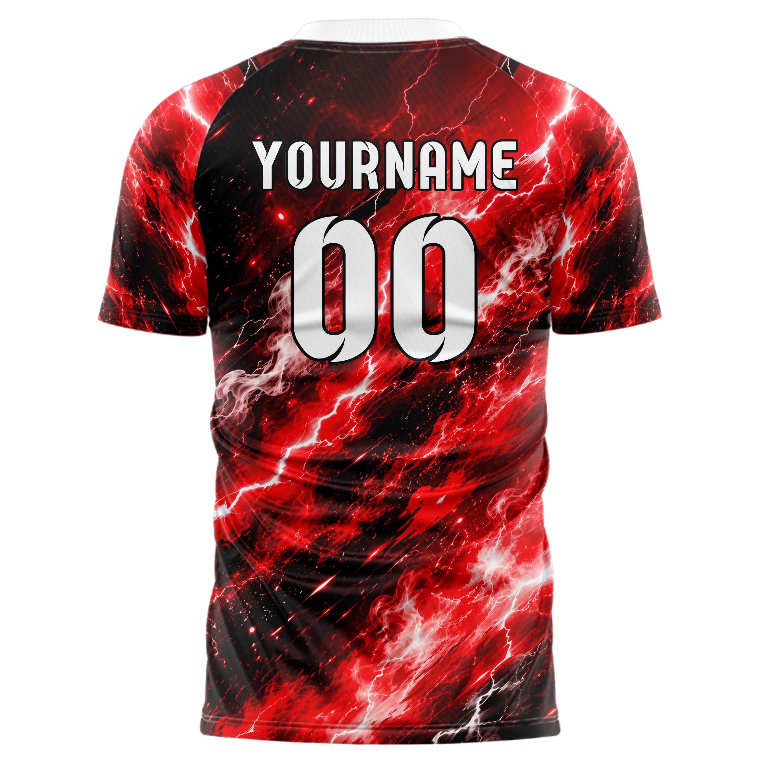Rot lebendiges Flammen Blitz Smoke and Sparks Design 05-0080 individuelles Fußballtrikot front