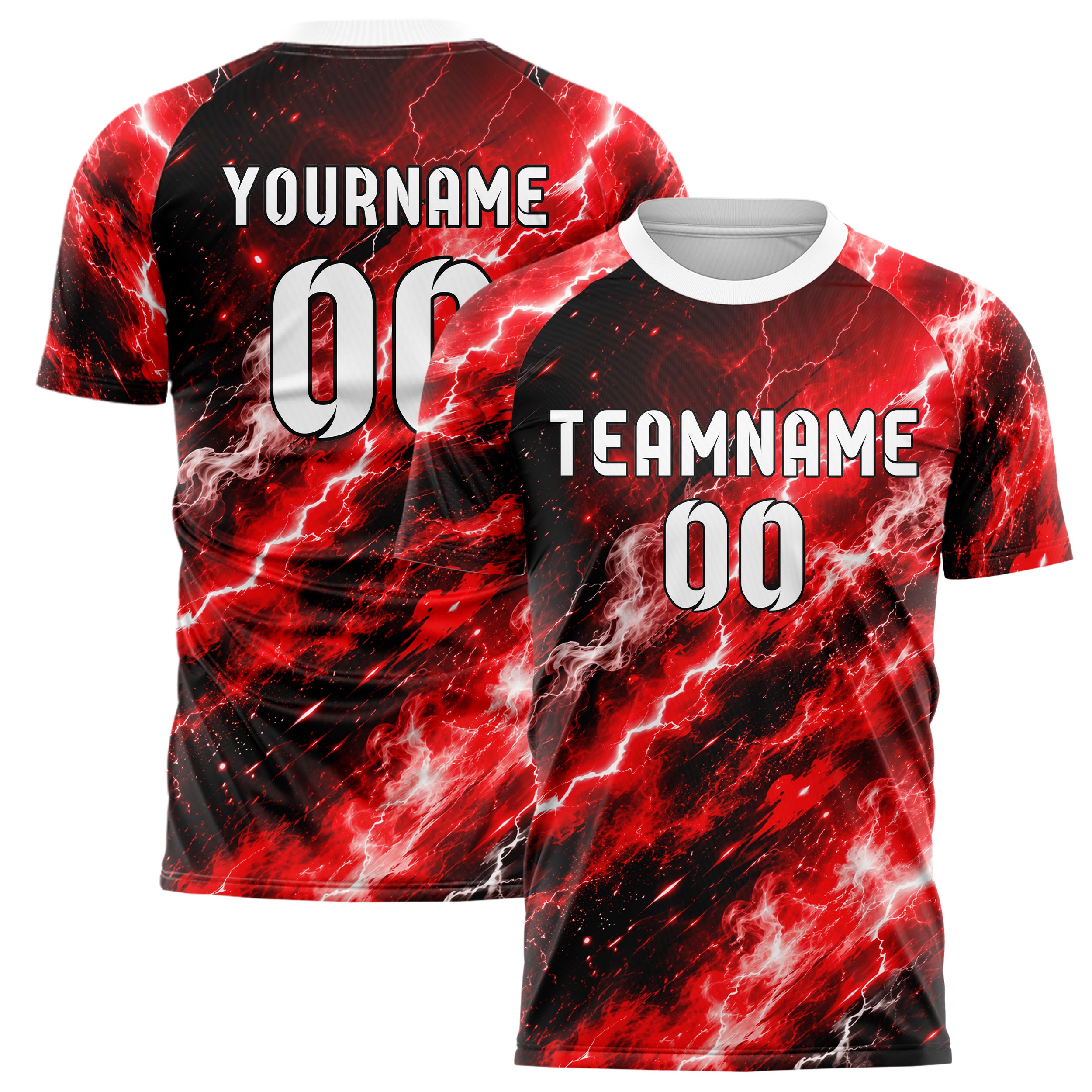 Rot lebendiges Flammen Blitz Smoke and Sparks Design 05-0080 individuelles Fußballtrikot main