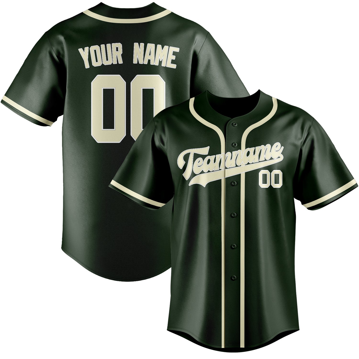 Benutzerdefiniertes Professionelles Tannengrün Beige Baseballtrikot