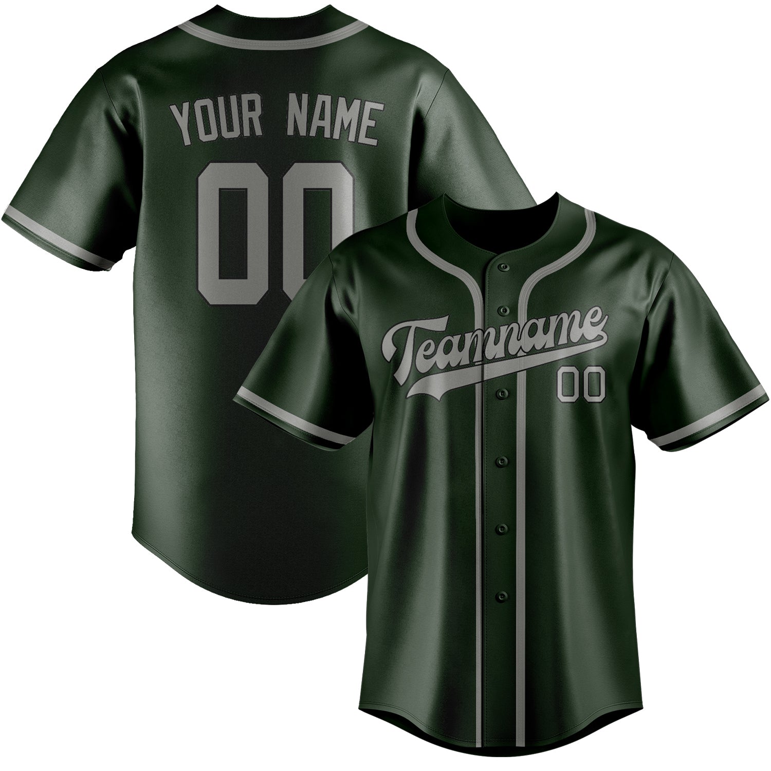 Benutzerdefiniertes Professionelles Tannengrün Grau Baseballtrikot
