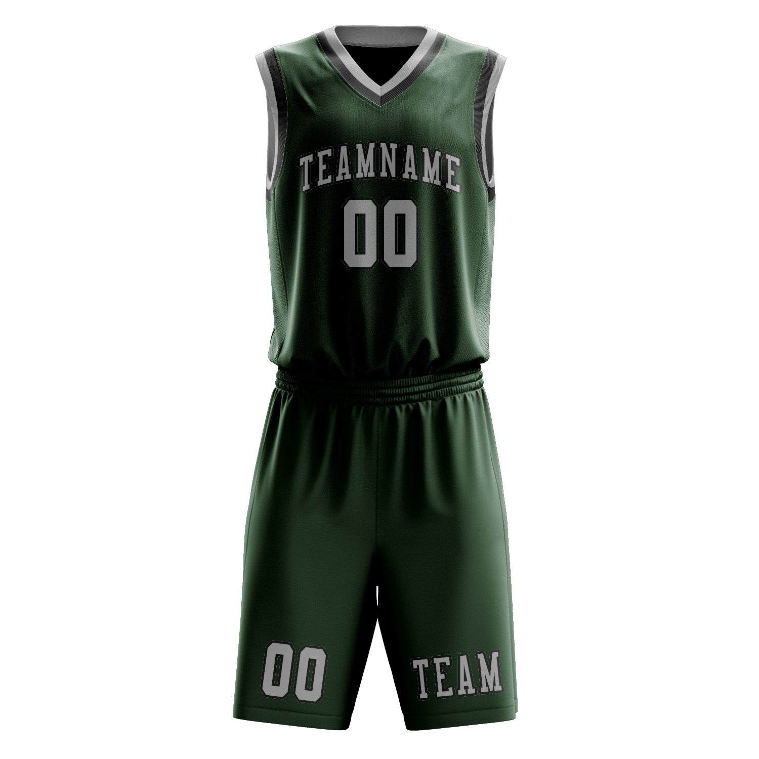 Benutzerdefiniertes Professionelles Tannengrün Grau Basketballtrikot-Set