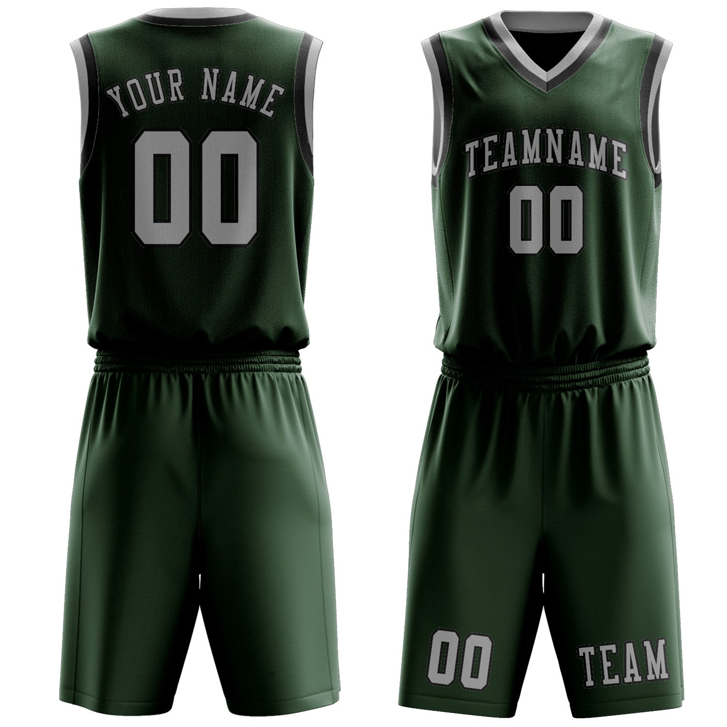 Benutzerdefiniertes Professionelles Tannengrün Grau Basketballtrikot-Set