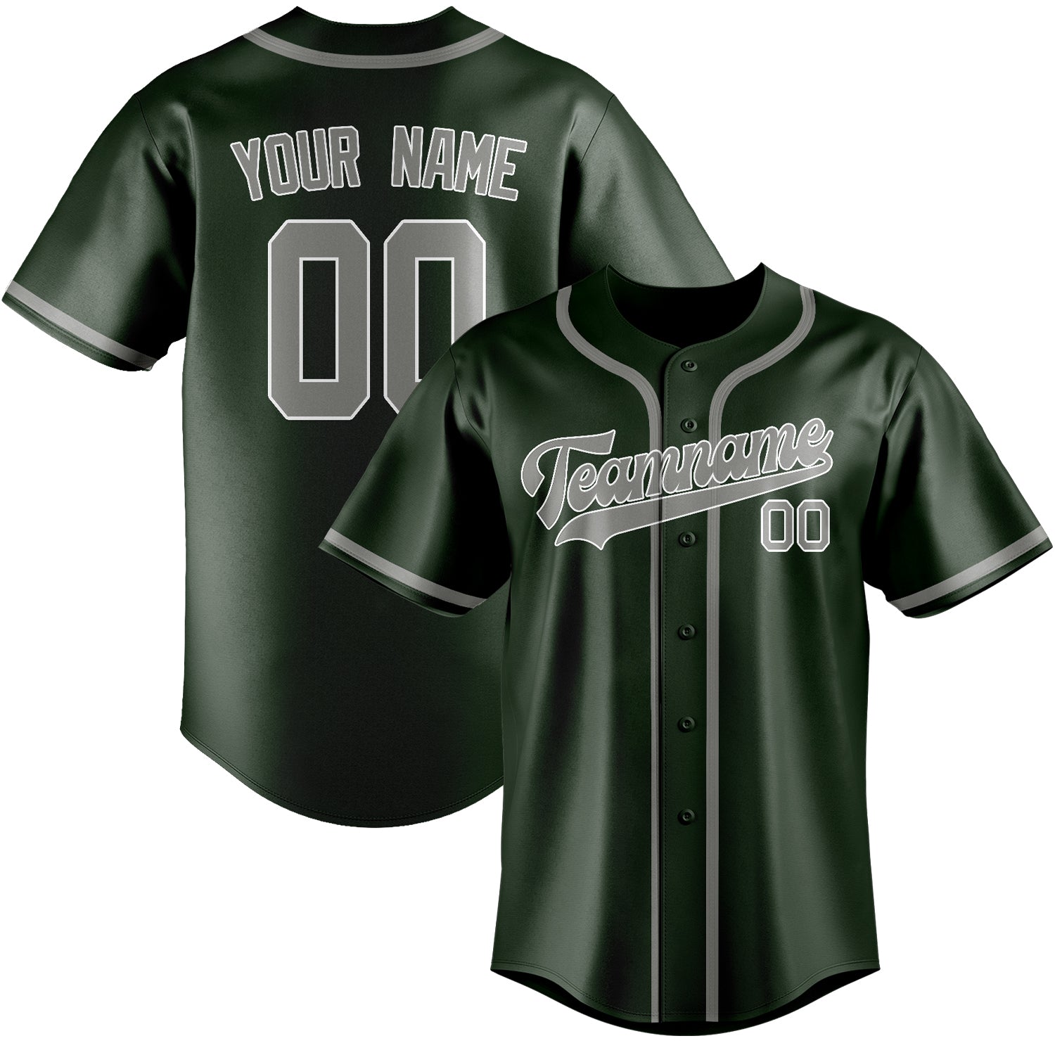 Benutzerdefiniertes Professionelles Tannengrün Grau Baseballtrikot