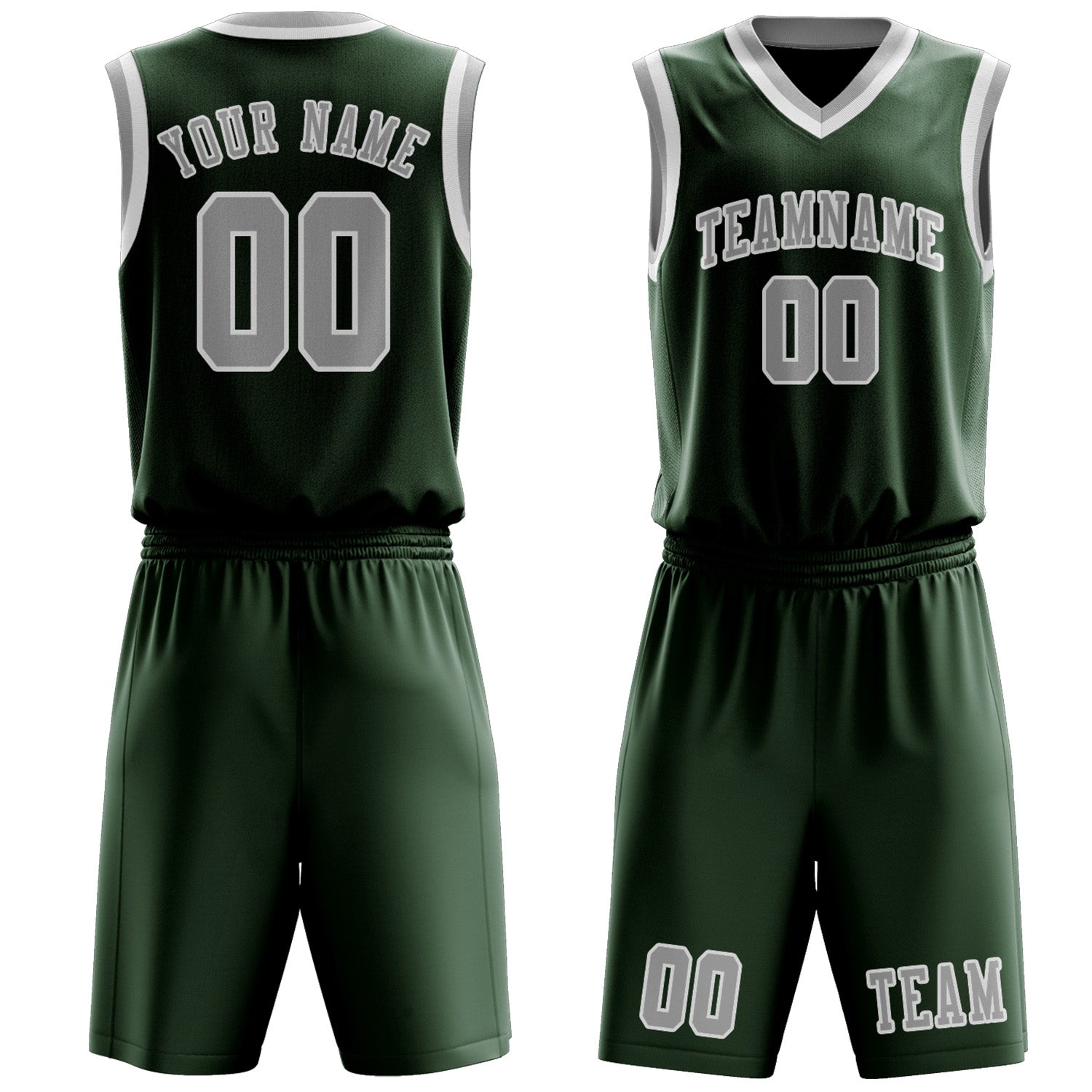 Benutzerdefiniertes Professionelles Tannengrün Grau Basketballtrikot-Set