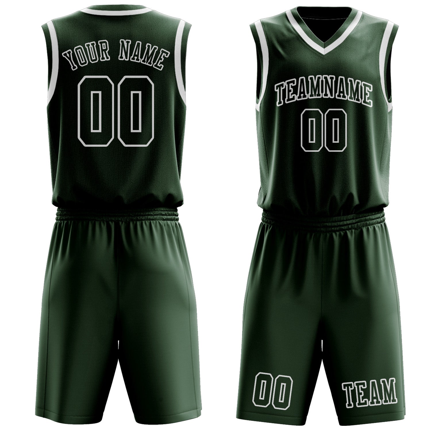 Benutzerdefiniertes Professionelles Tannengrün Weiß Basketballtrikot-Set