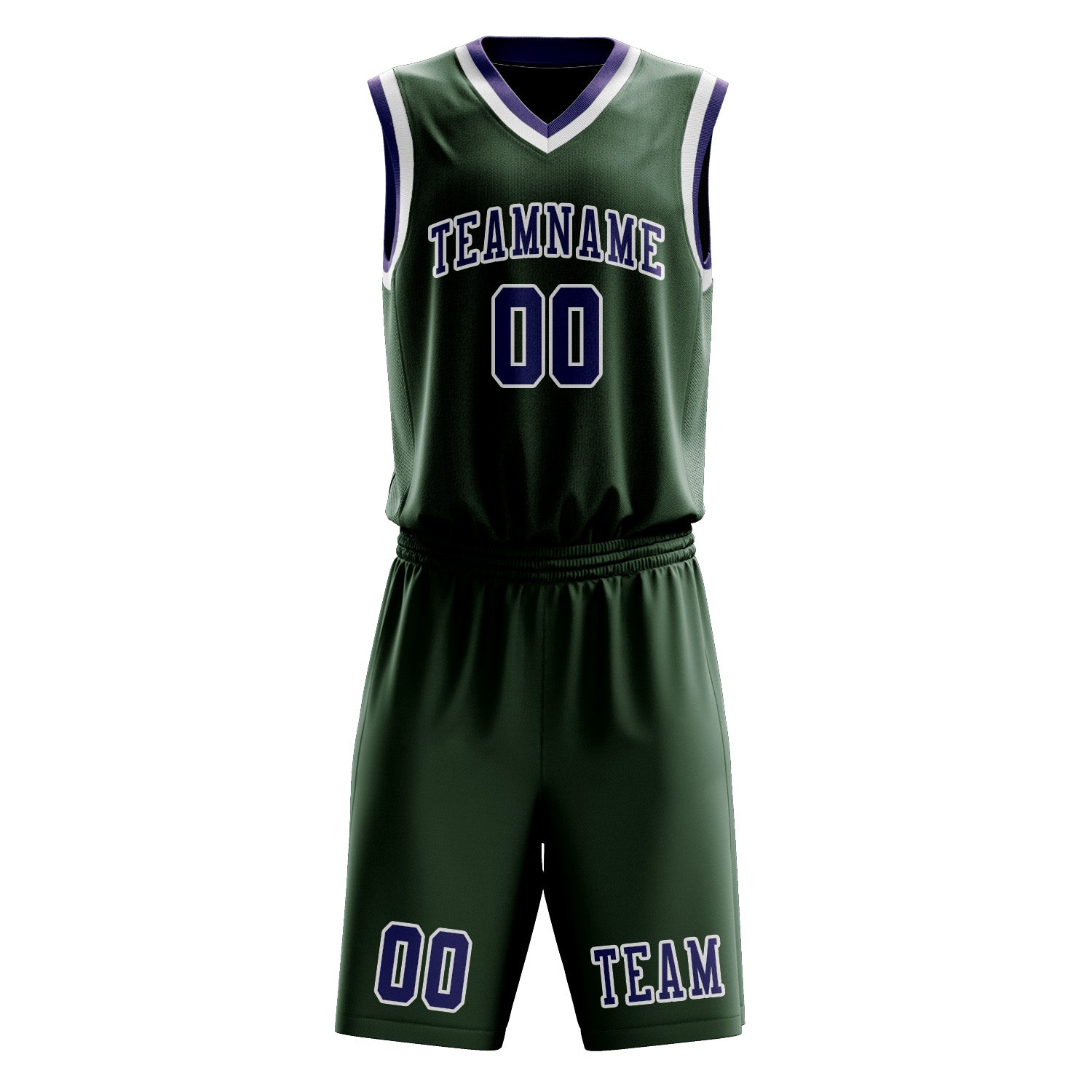Benutzerdefiniertes Professionelles Tannengrün Lila Basketballtrikot-Set
