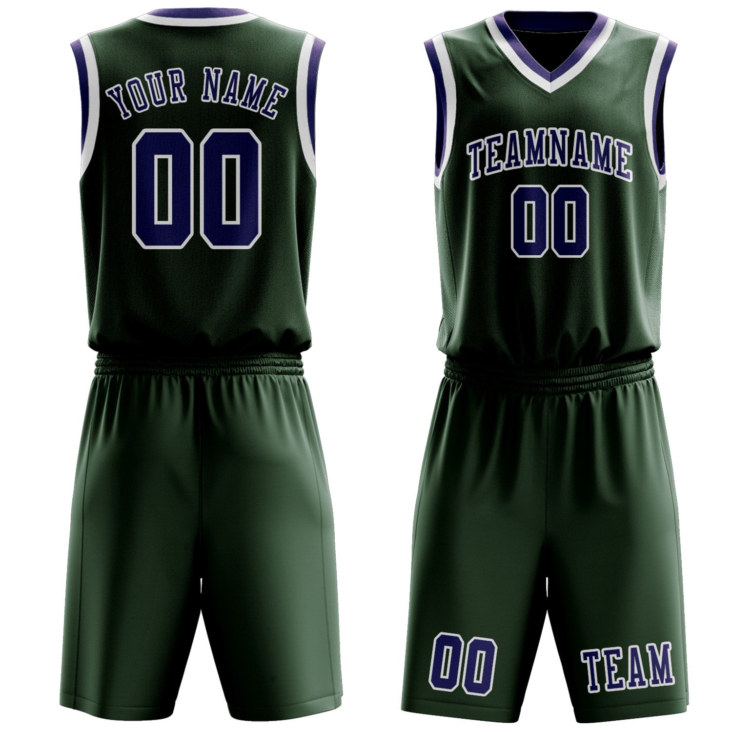 Benutzerdefiniertes Professionelles Tannengrün Lila Basketballtrikot-Set