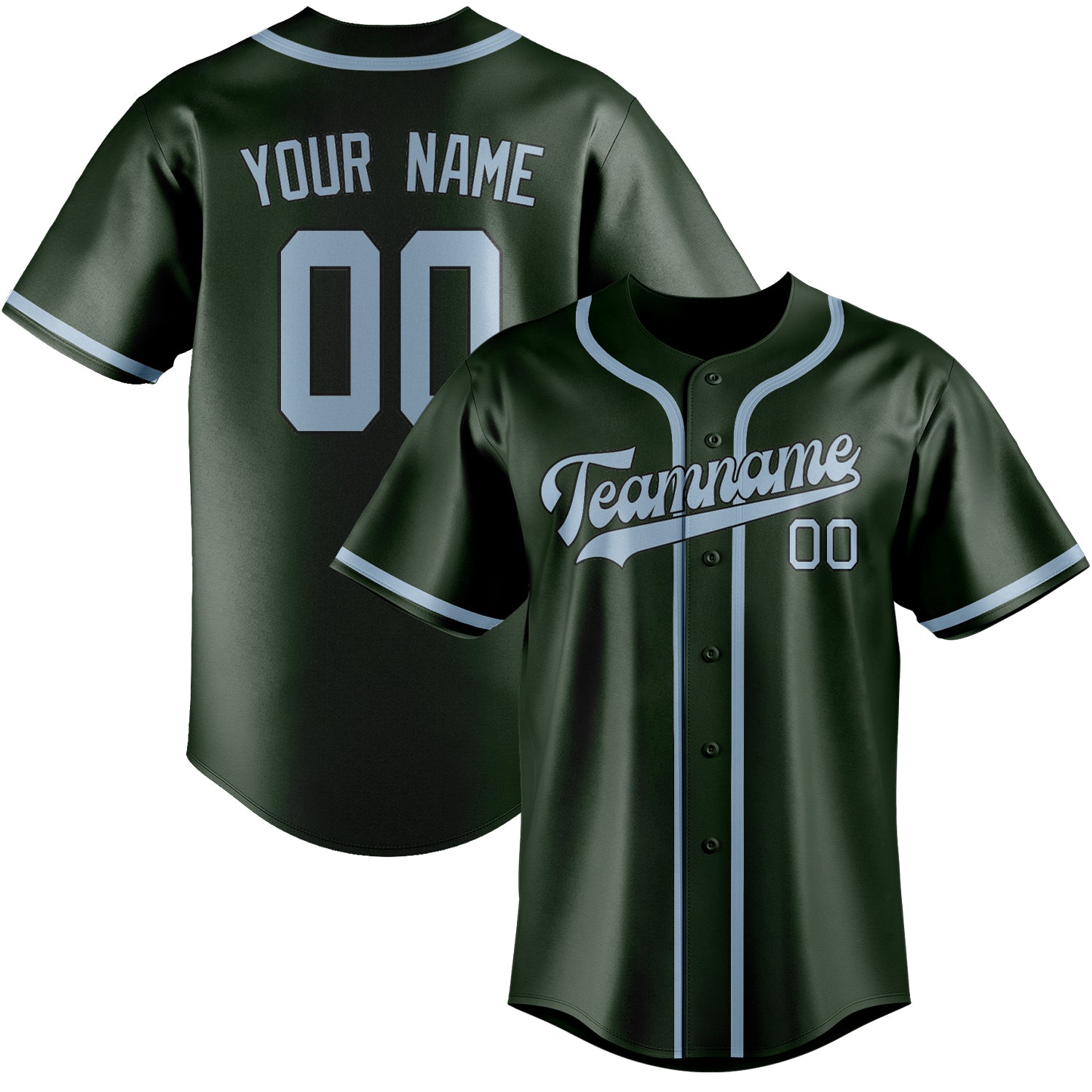 Benutzerdefiniertes Professionelles Tannengrün Hellblau Baseballtrikot
