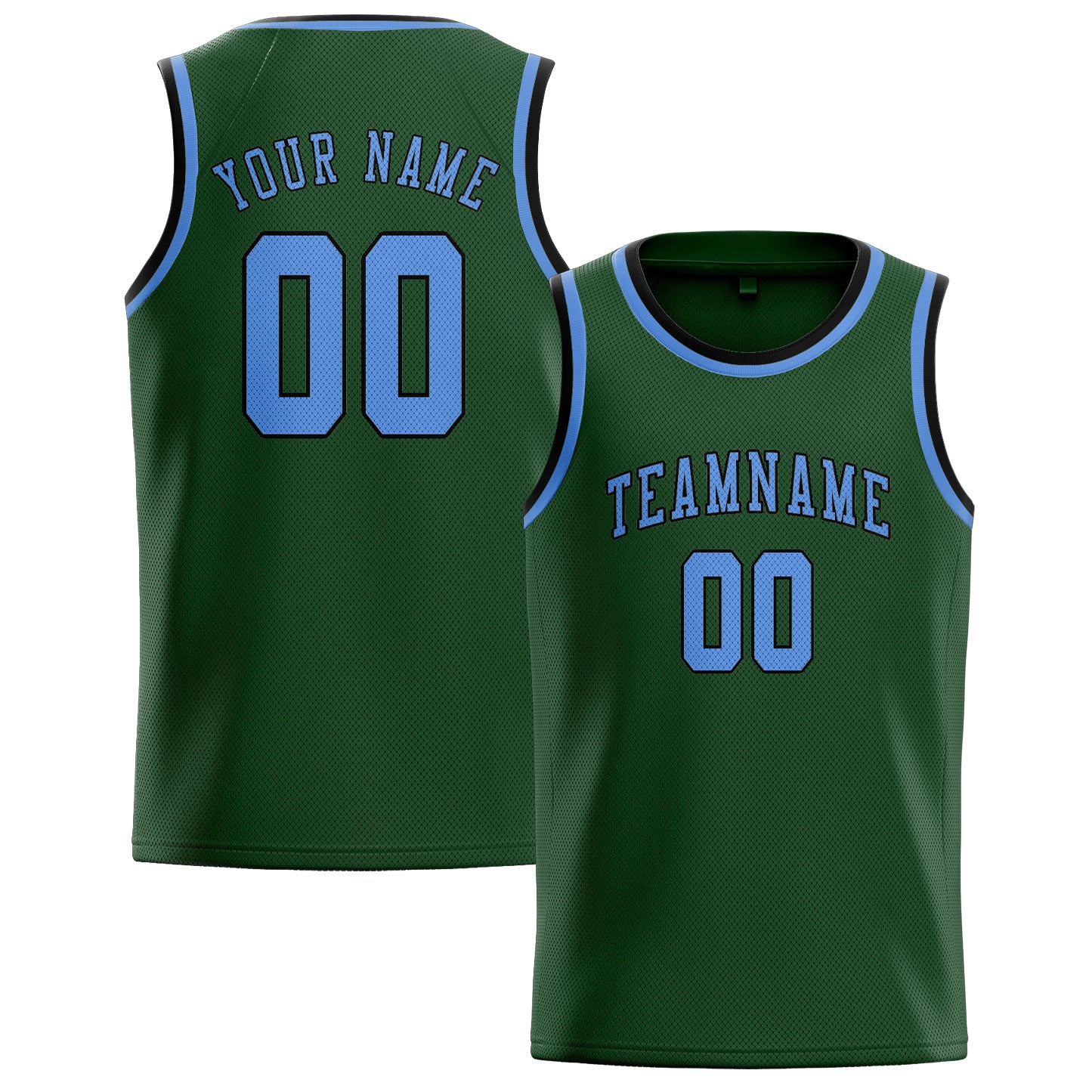 Benutzerdefiniertes Professionelles Tannengrün Hellblau Basketballtrikot