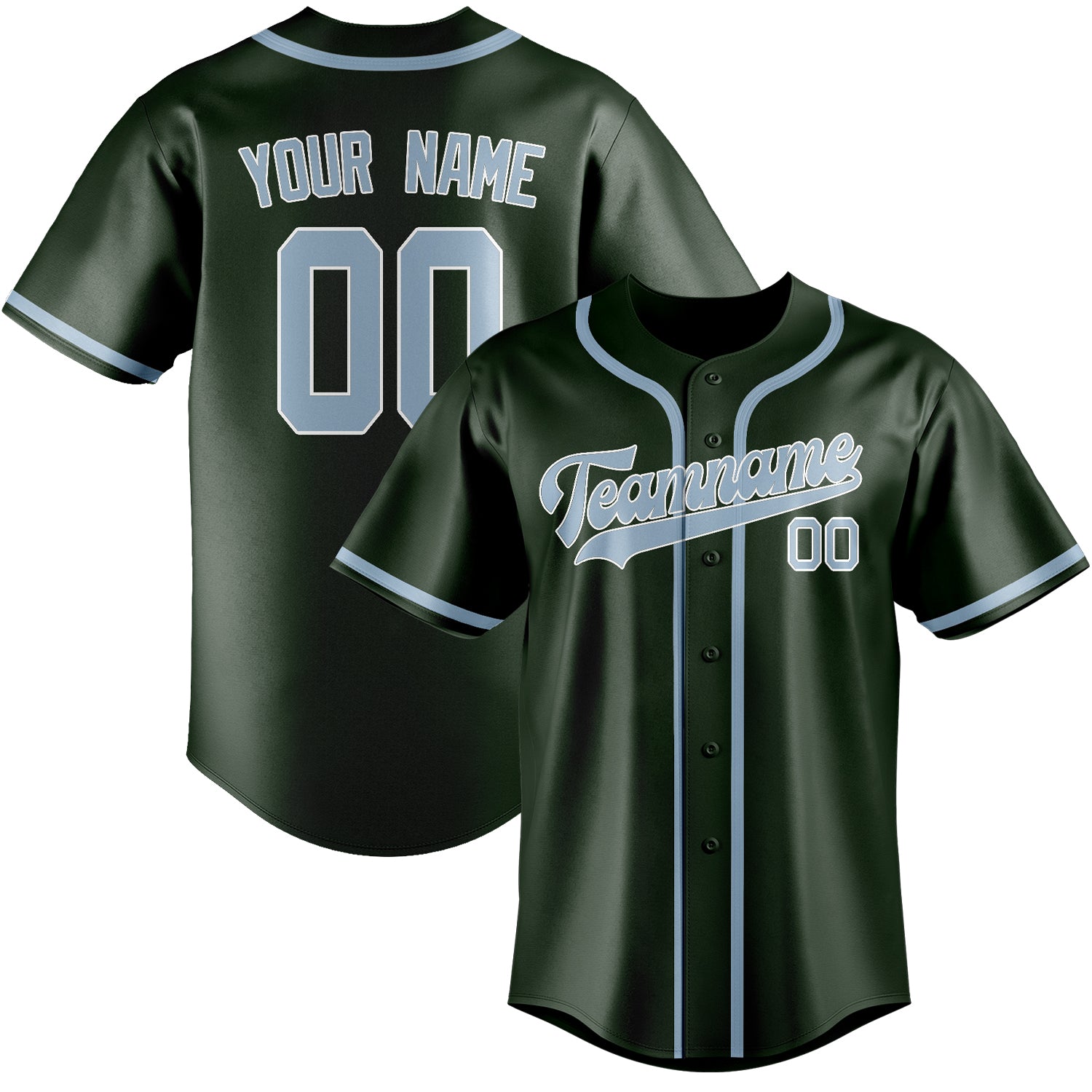 Benutzerdefiniertes Professionelles Tannengrün Hellblau Baseballtrikot