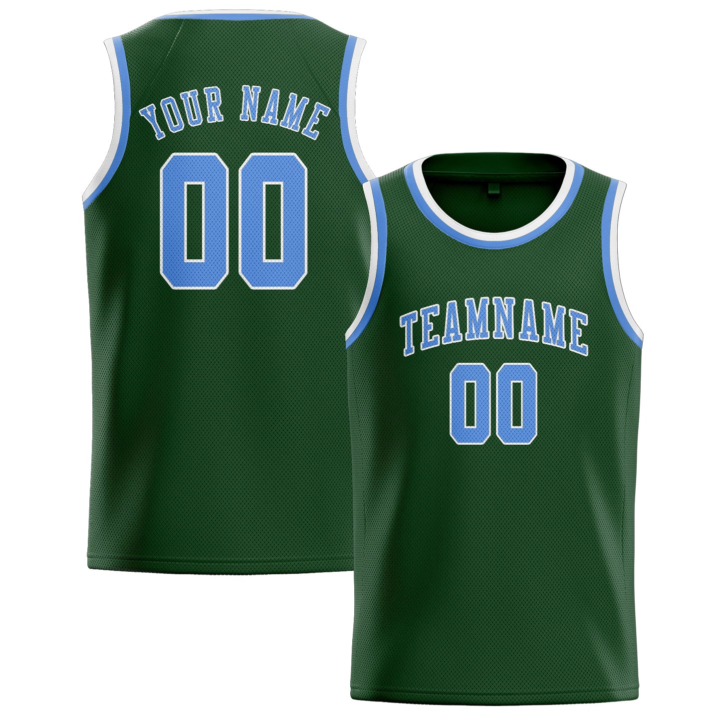 Benutzerdefiniertes Professionelles Tannengrün Hellblau Basketballtrikot