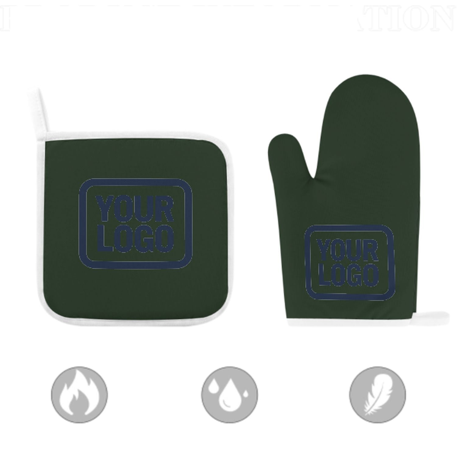 Maßgeschneidertes Tannengrün  Marineblau Topfhandschuh Set – 2-teilig