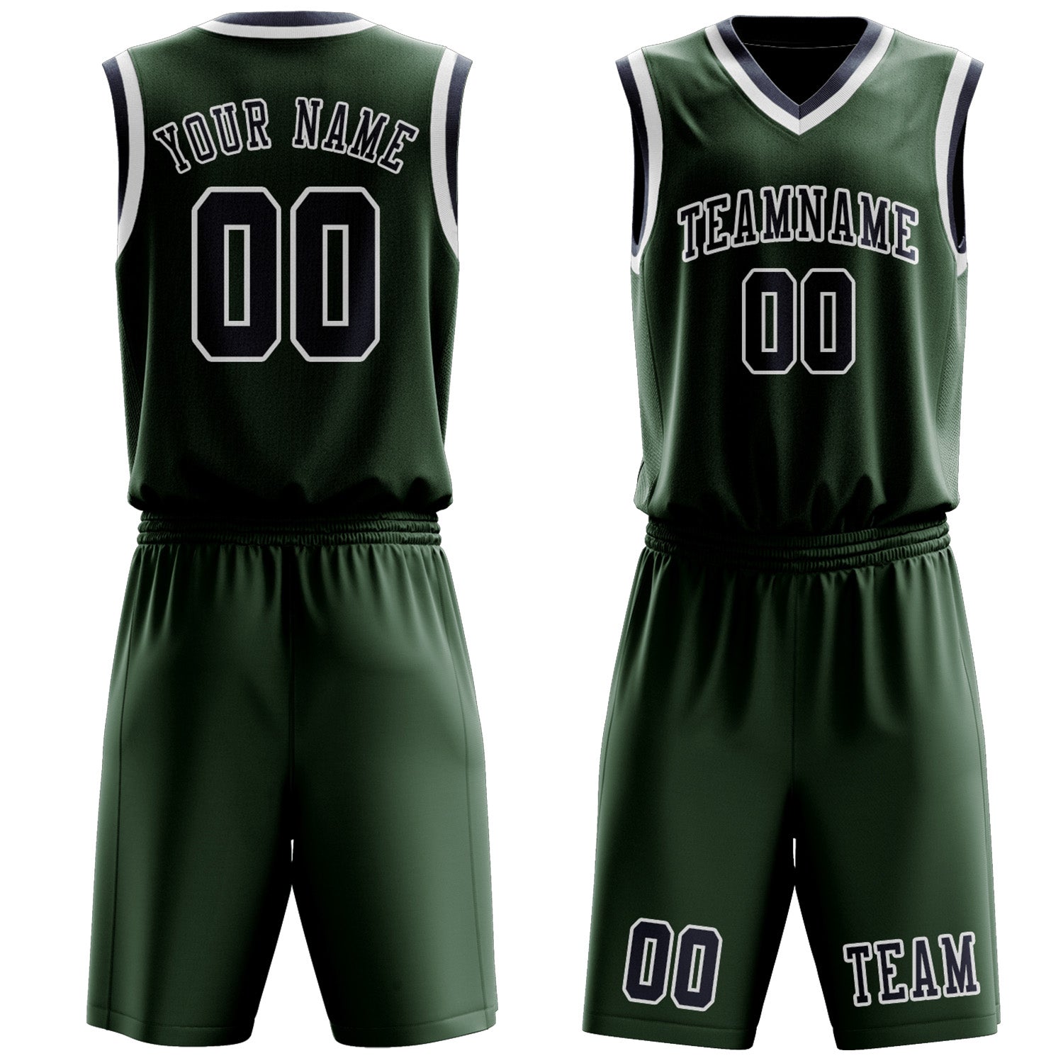 Benutzerdefiniertes Professionelles Tannengrün Marineblau Basketballtrikot-Set