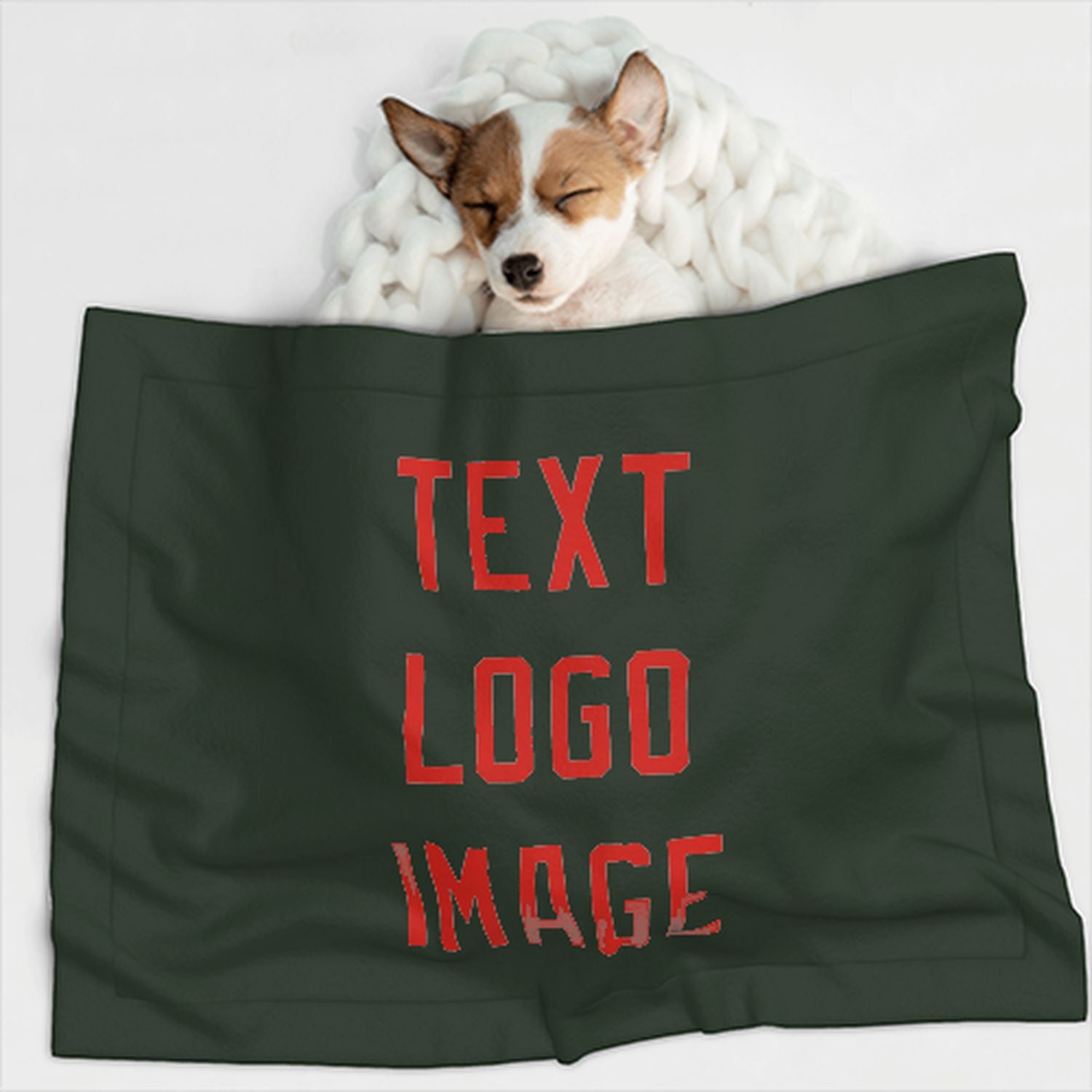 Coperta per animali domestici personalizzata nei colori verde abete, arancione e rosso
