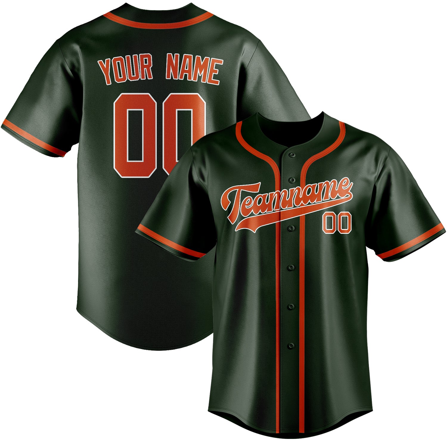 Benutzerdefiniertes Professionelles Tannengrün Orangerot Baseballtrikot