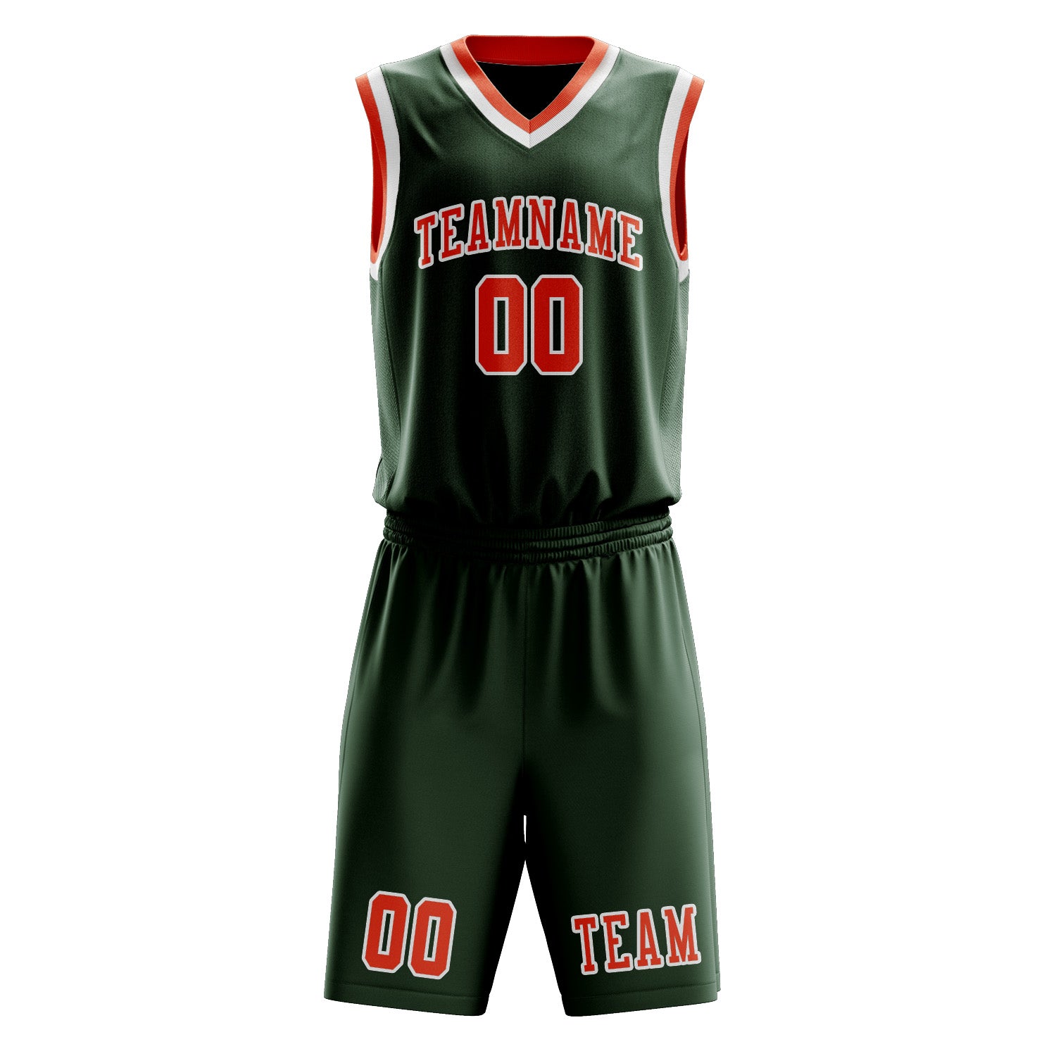 Benutzerdefiniertes Professionelles Tannengrün Orangerot Basketballtrikot-Set