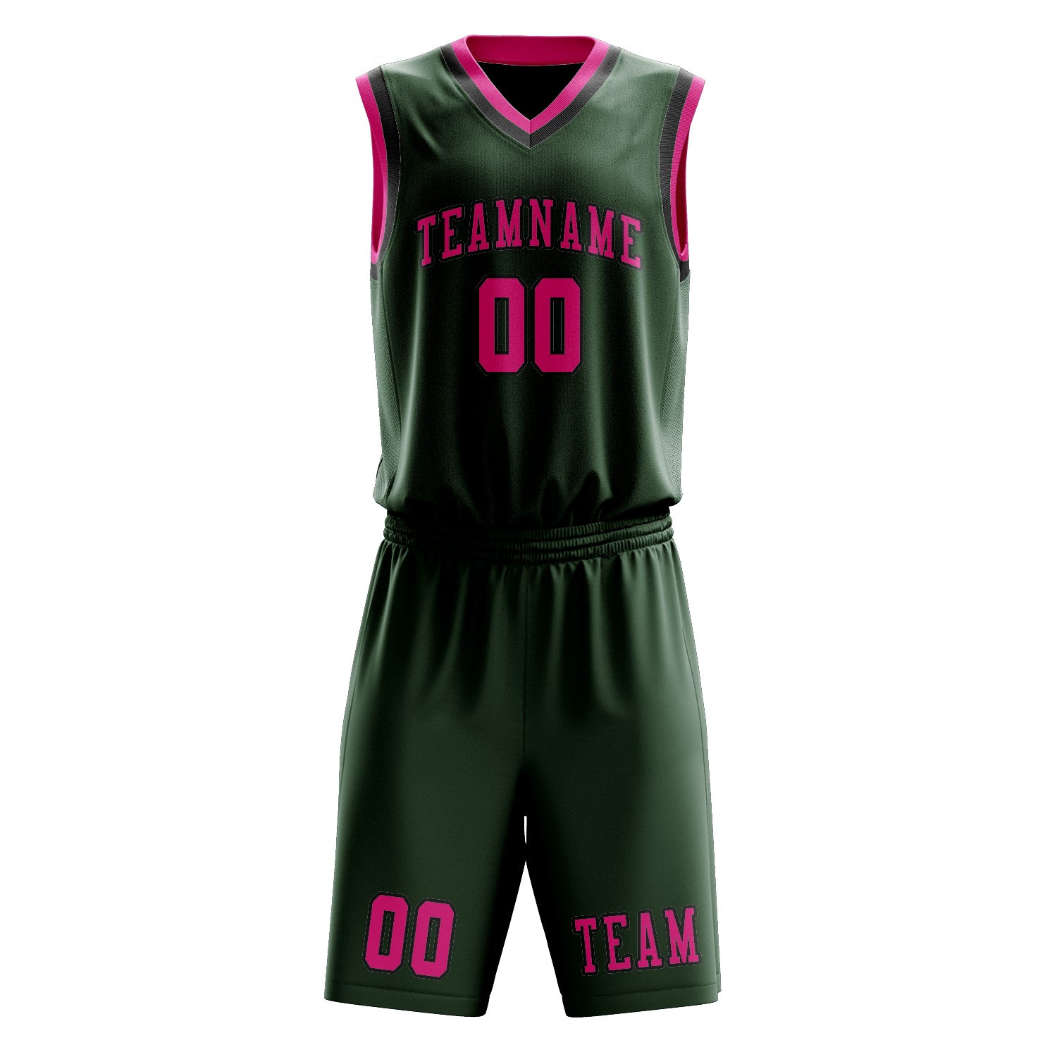 Benutzerdefiniertes Professionelles Tannengrün Rosarot Basketballtrikot-Set