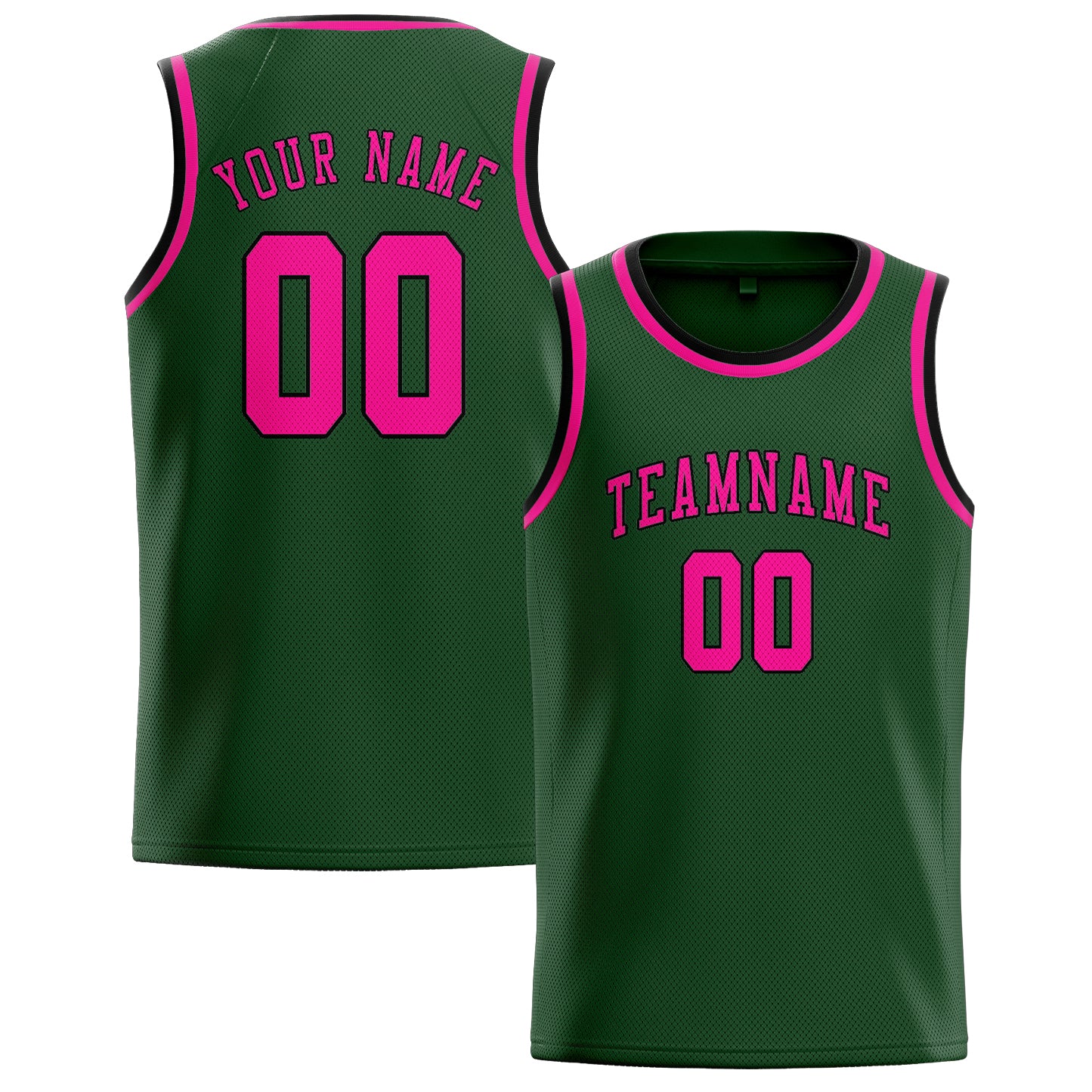 Benutzerdefiniertes Professionelles Tannengrün Rosarot Basketballtrikot