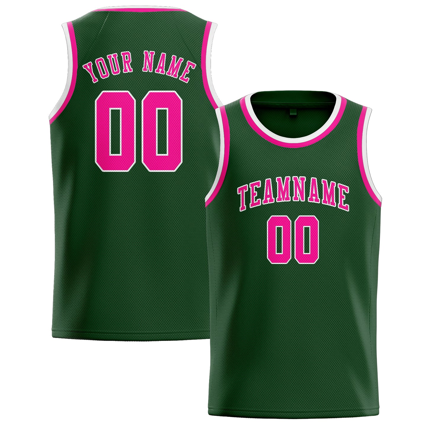 Benutzerdefiniertes Professionelles Tannengrün Rosarot Basketballtrikot