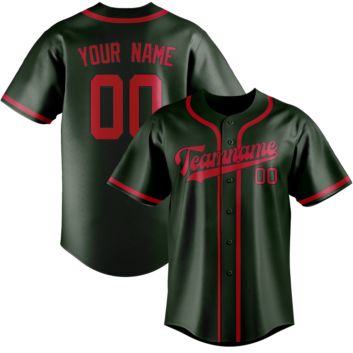 Benutzerdefiniertes Professionelles Tannengrün Rot Baseballtrikot