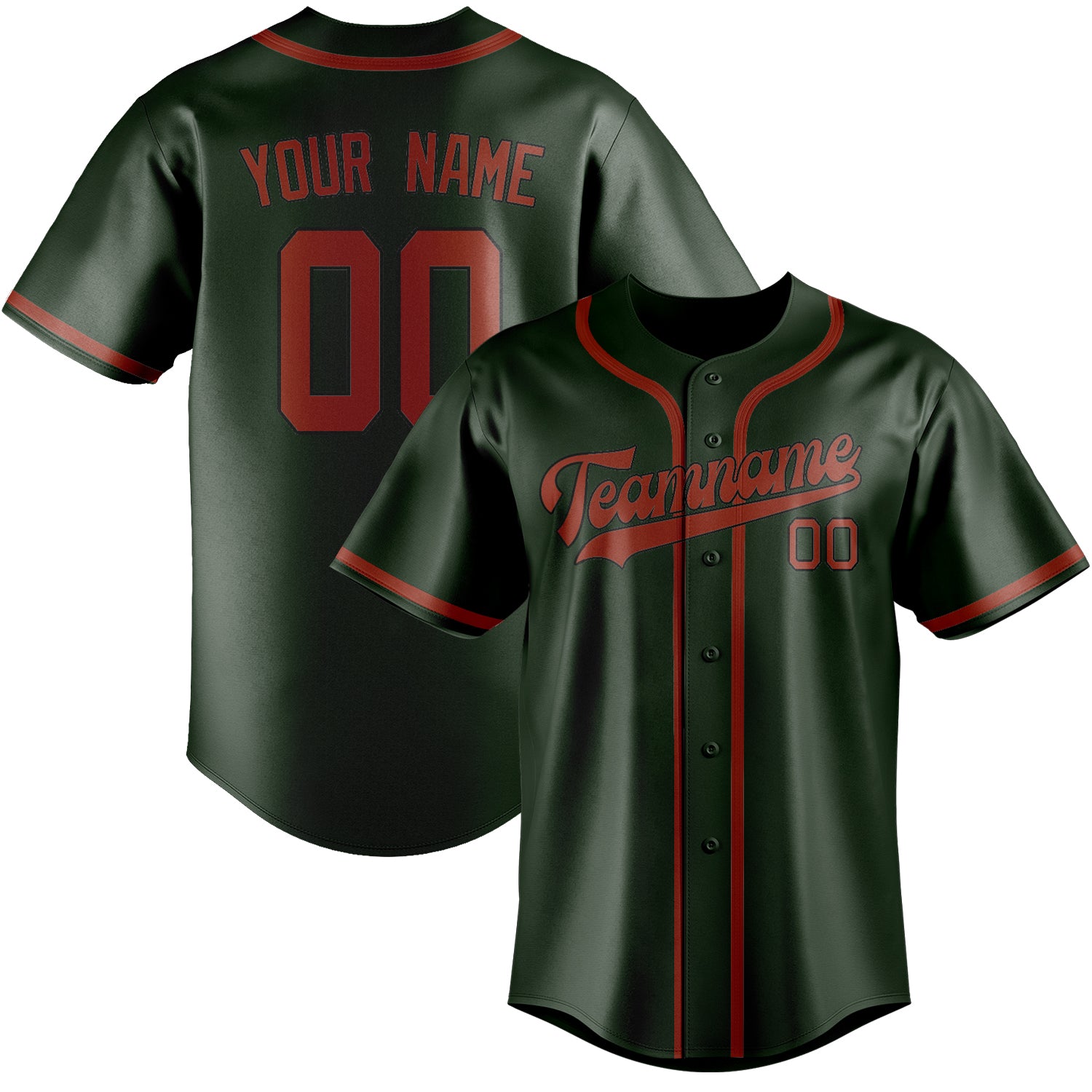 Benutzerdefiniertes Professionelles Tannengrün Korallenrot Baseballtrikot