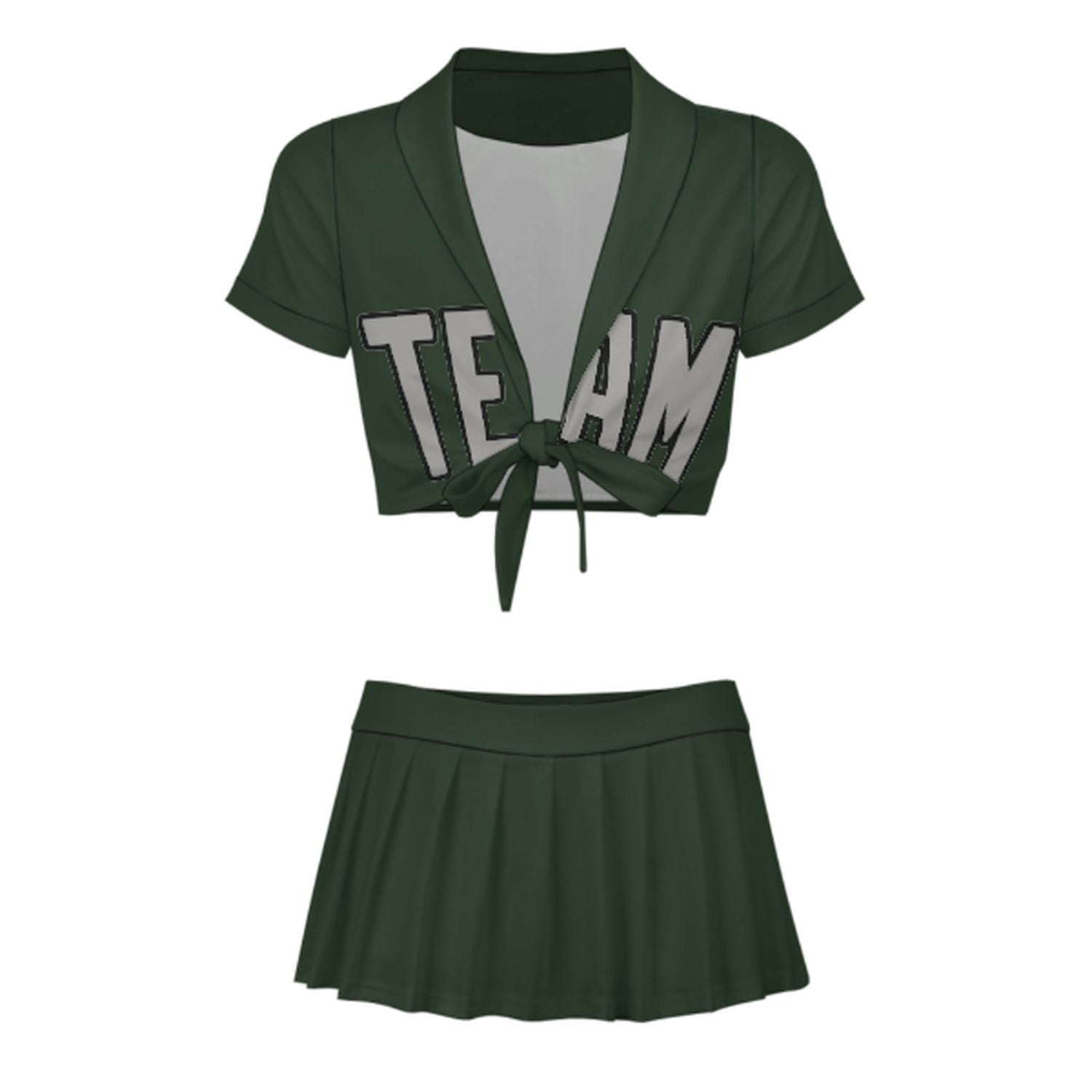 Maßgeschneidertes Tannengrün Grau Cheerleader Outfit Set
