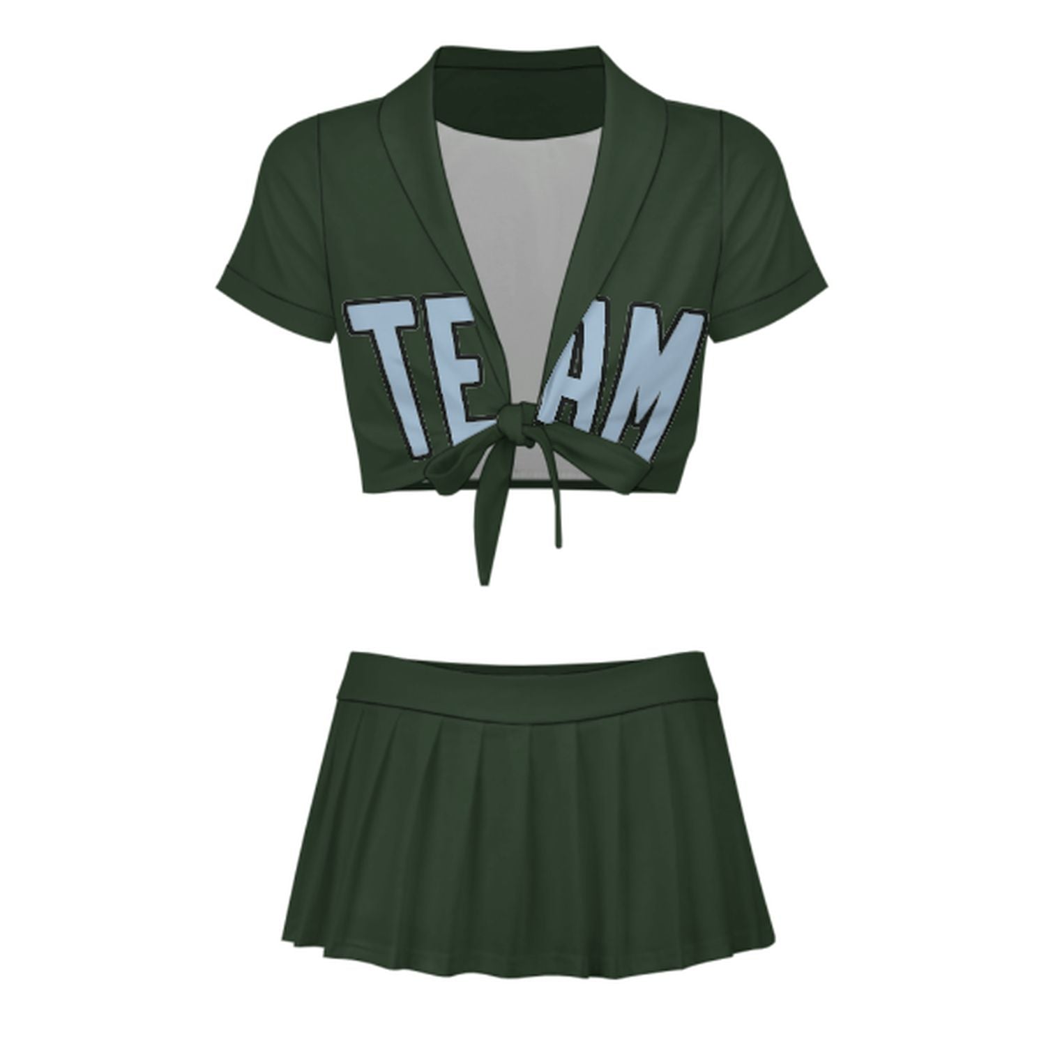 Maßgeschneidertes Tannengrün Hellblau Cheerleader Outfit Set