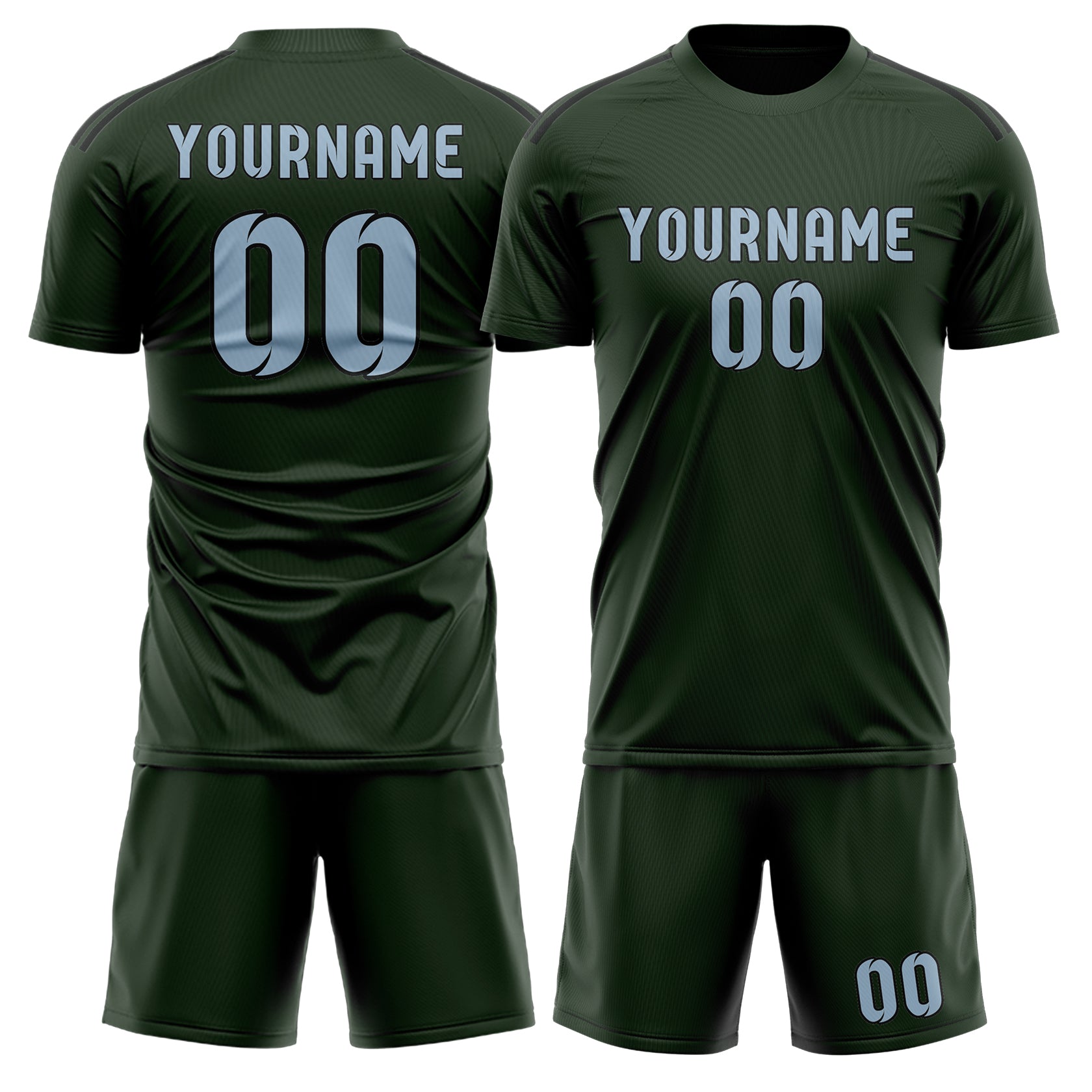 Maßgeschneidertes Professionelles Tannengrün Hellblau Fußballtrikot-Set