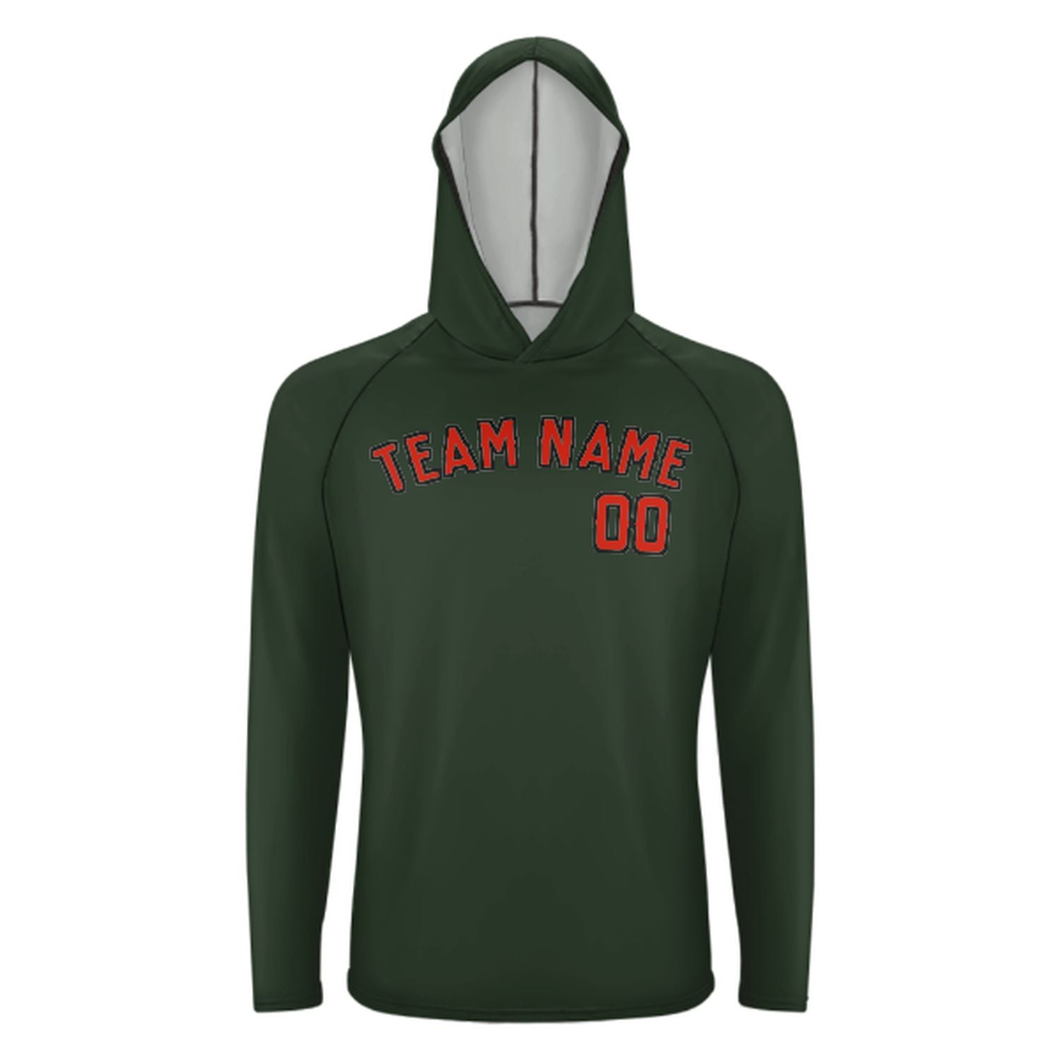 Maßgeschneidertes Tannengrün Orangerot UV-Hoodie