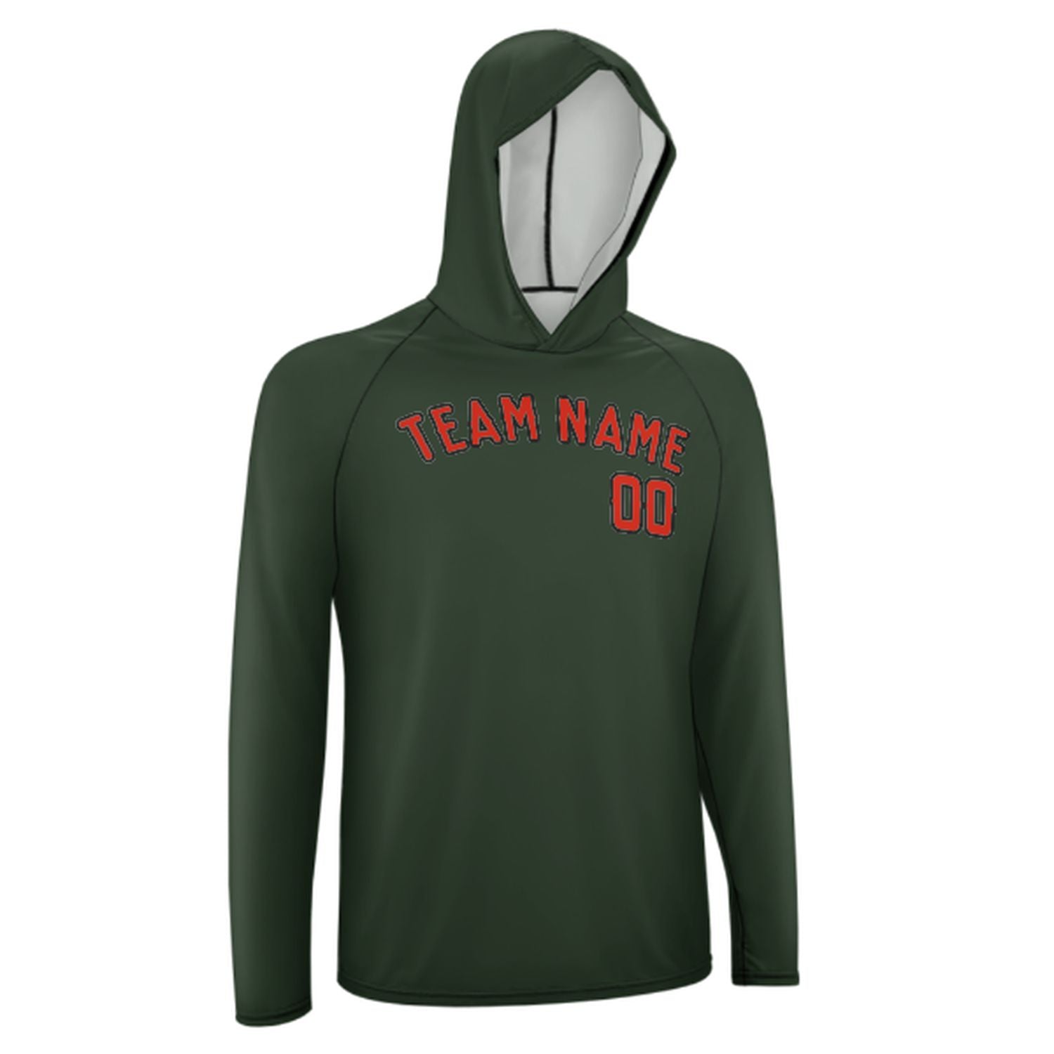 Maßgeschneidertes Tannengrün Orangerot UV-Hoodie