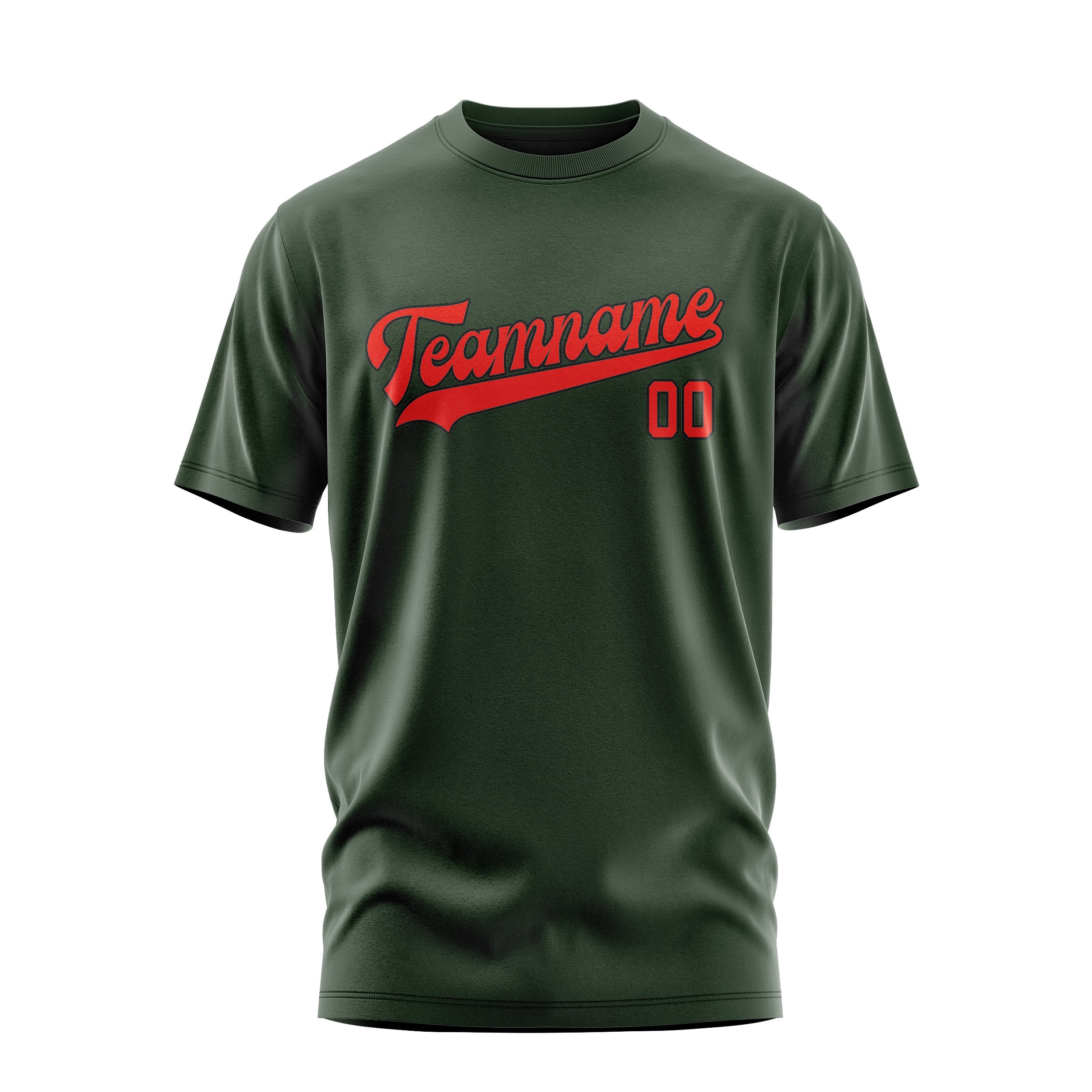 Maßgeschneidertes Tannengrün Orangerot T-Shirt