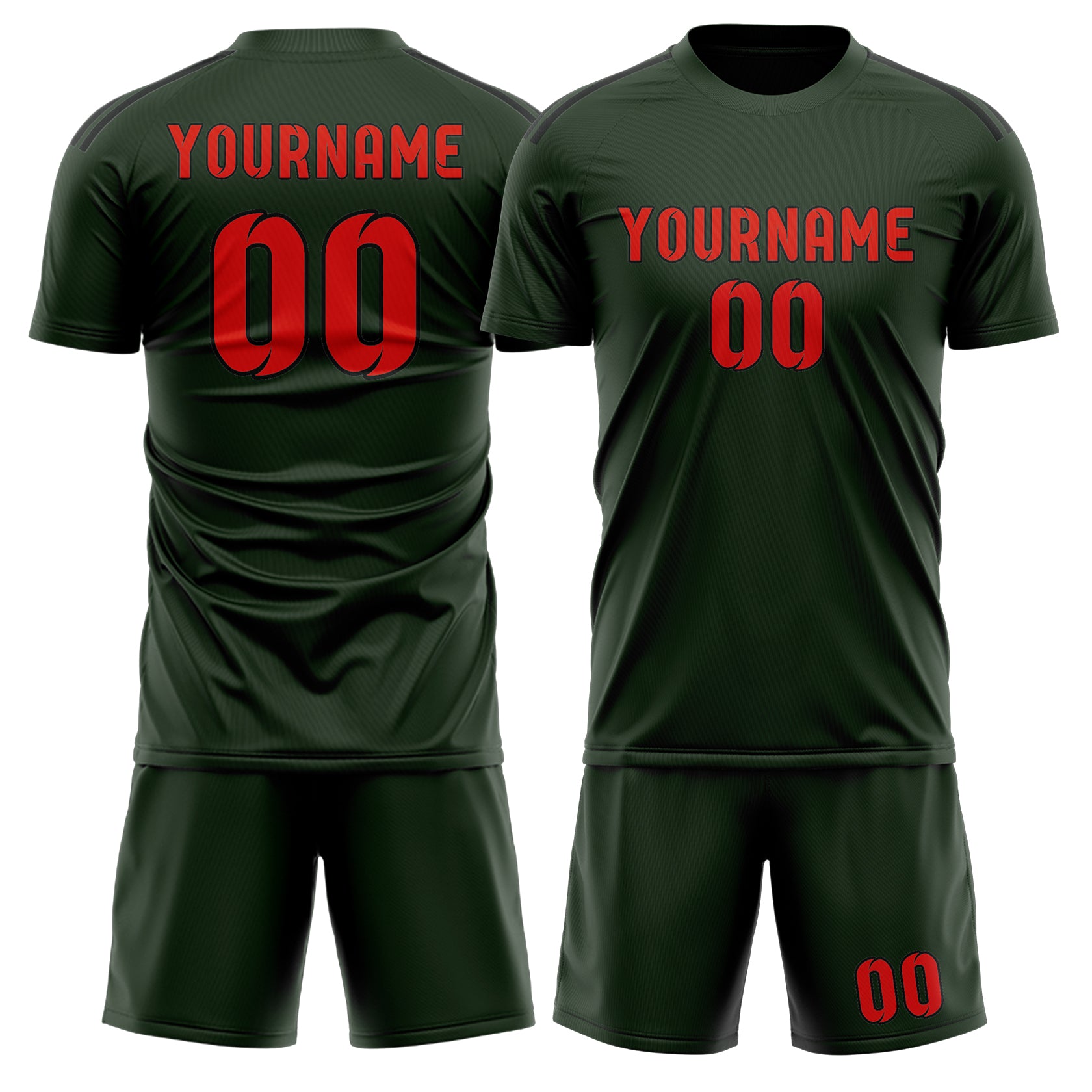 Maßgeschneidertes Professionelles Tannengrün Orangerot Fußballtrikot-Set