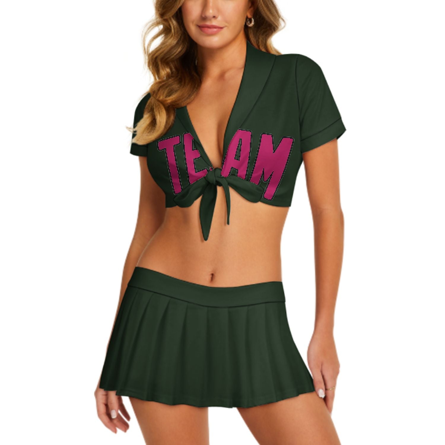 Maßgeschneidertes Tannengrün Rosarot Cheerleader Outfit Set