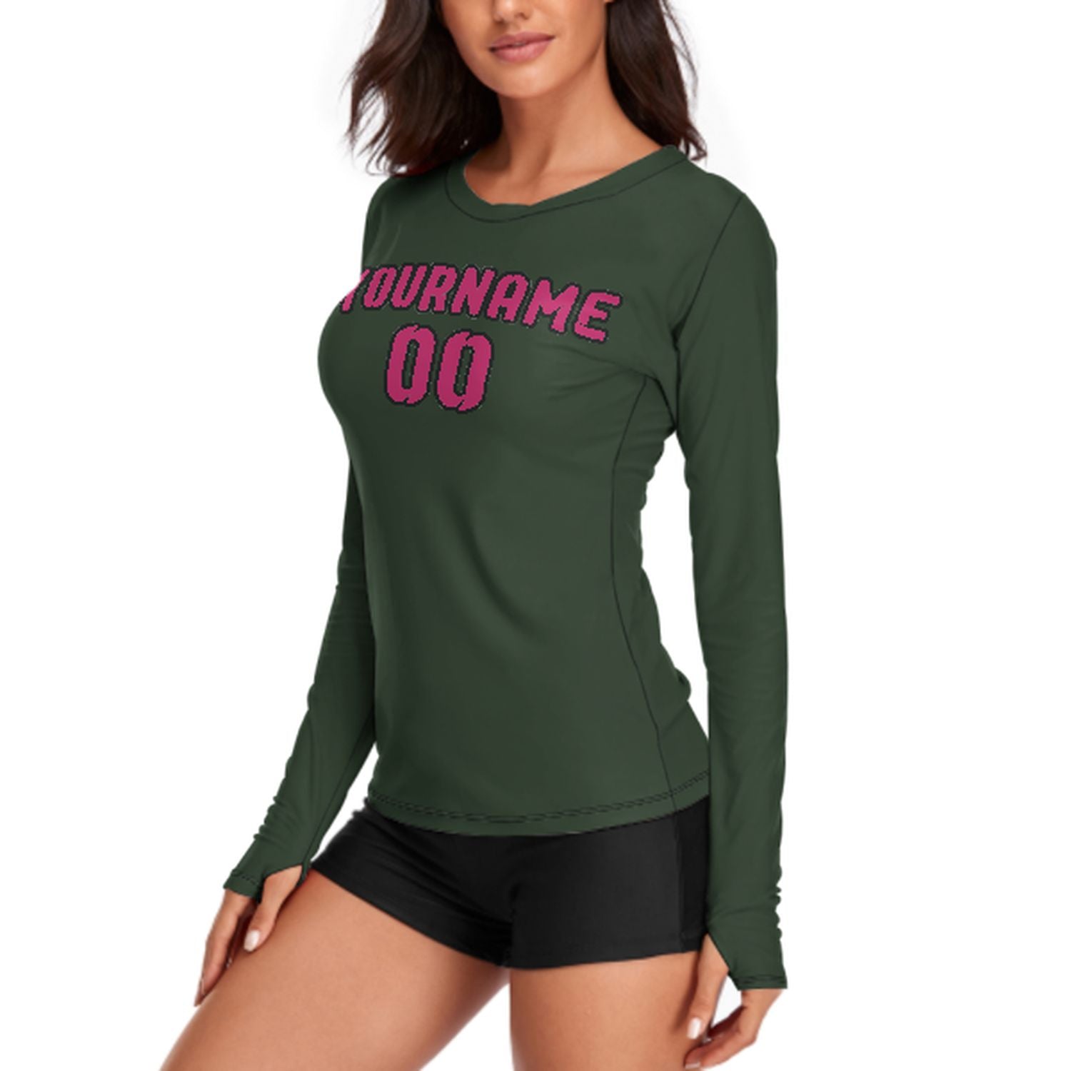 Maßgeschneidertes Tannengrün Rosarot Damen Langarmshirt