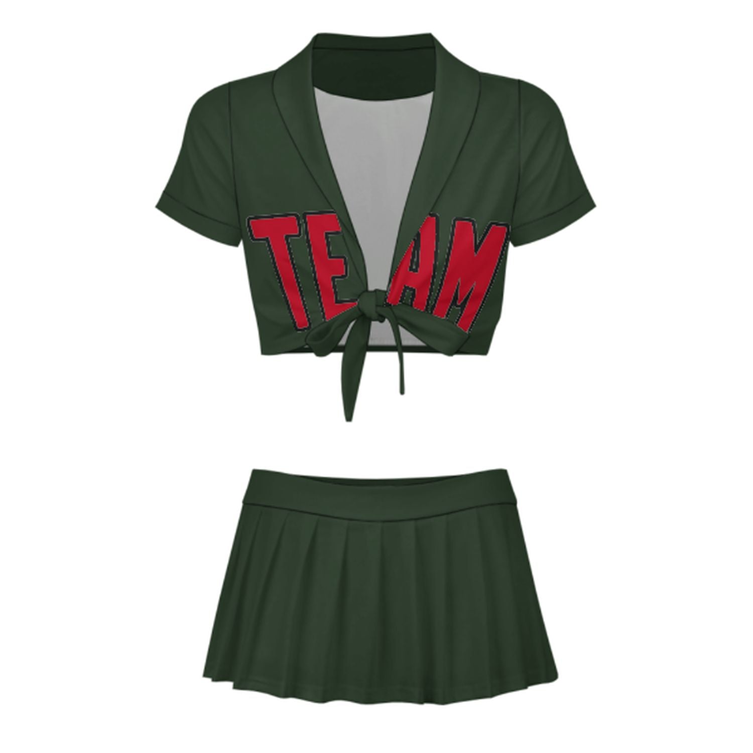 Maßgeschneidertes Tannengrün Rot Cheerleader Outfit Set