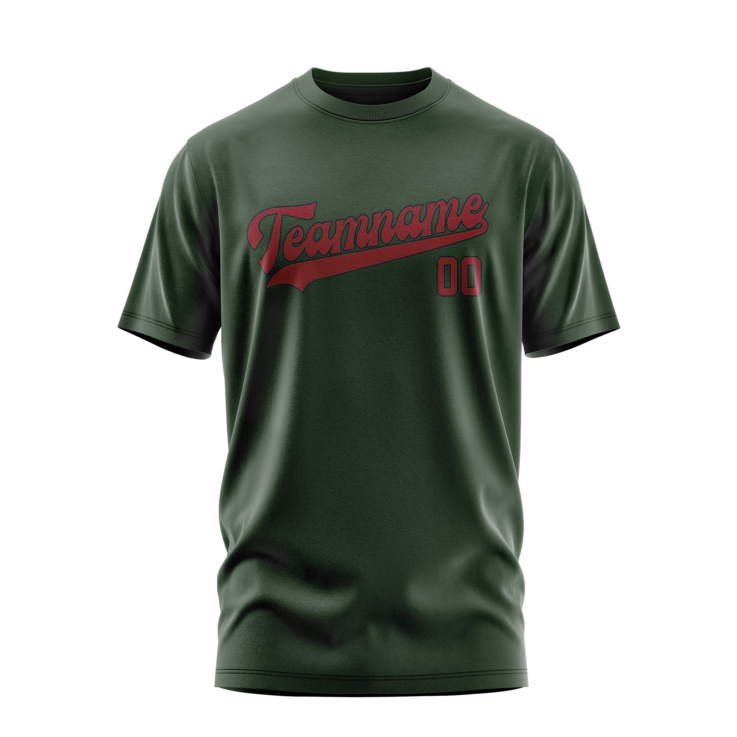 Maßgeschneidertes Tannengrün Karmesinrot T-Shirt