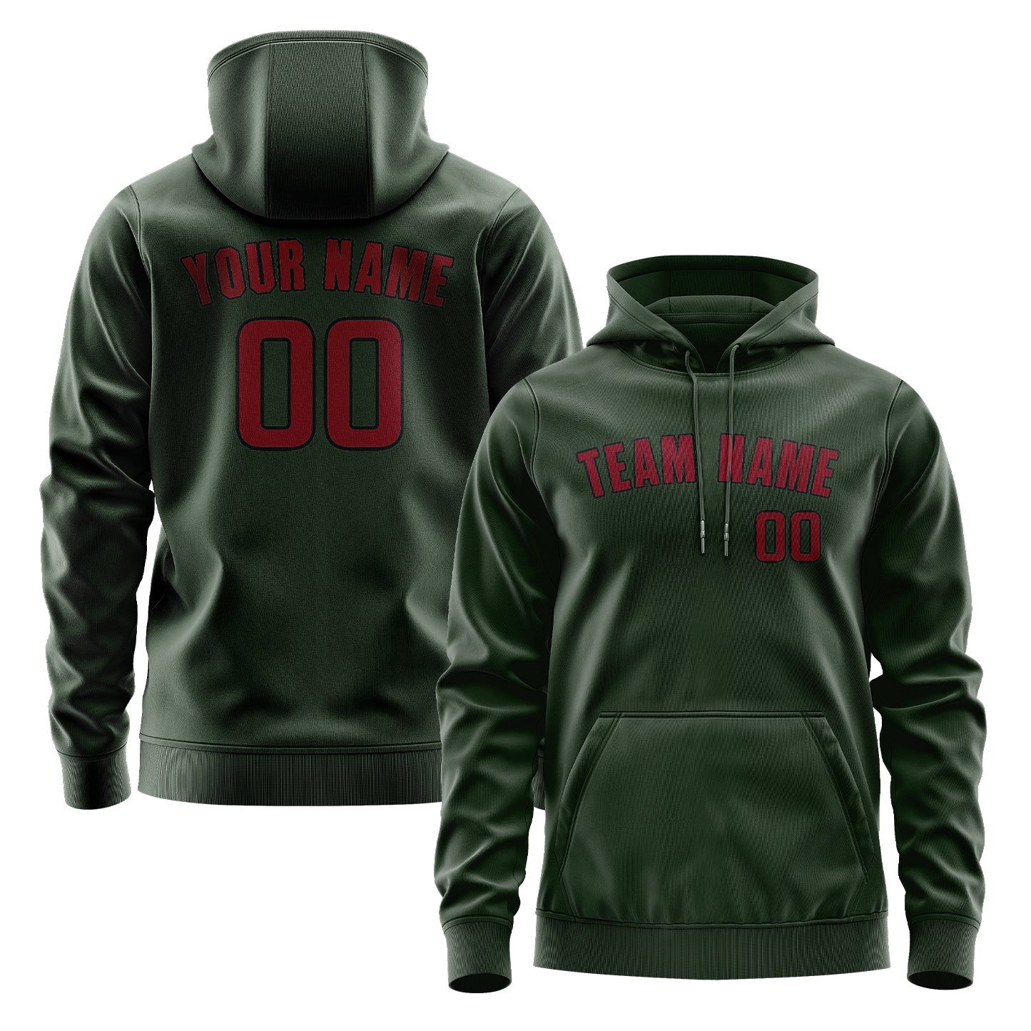 Maßgeschneidertes Tannengrün Karmesinrot Hoodie